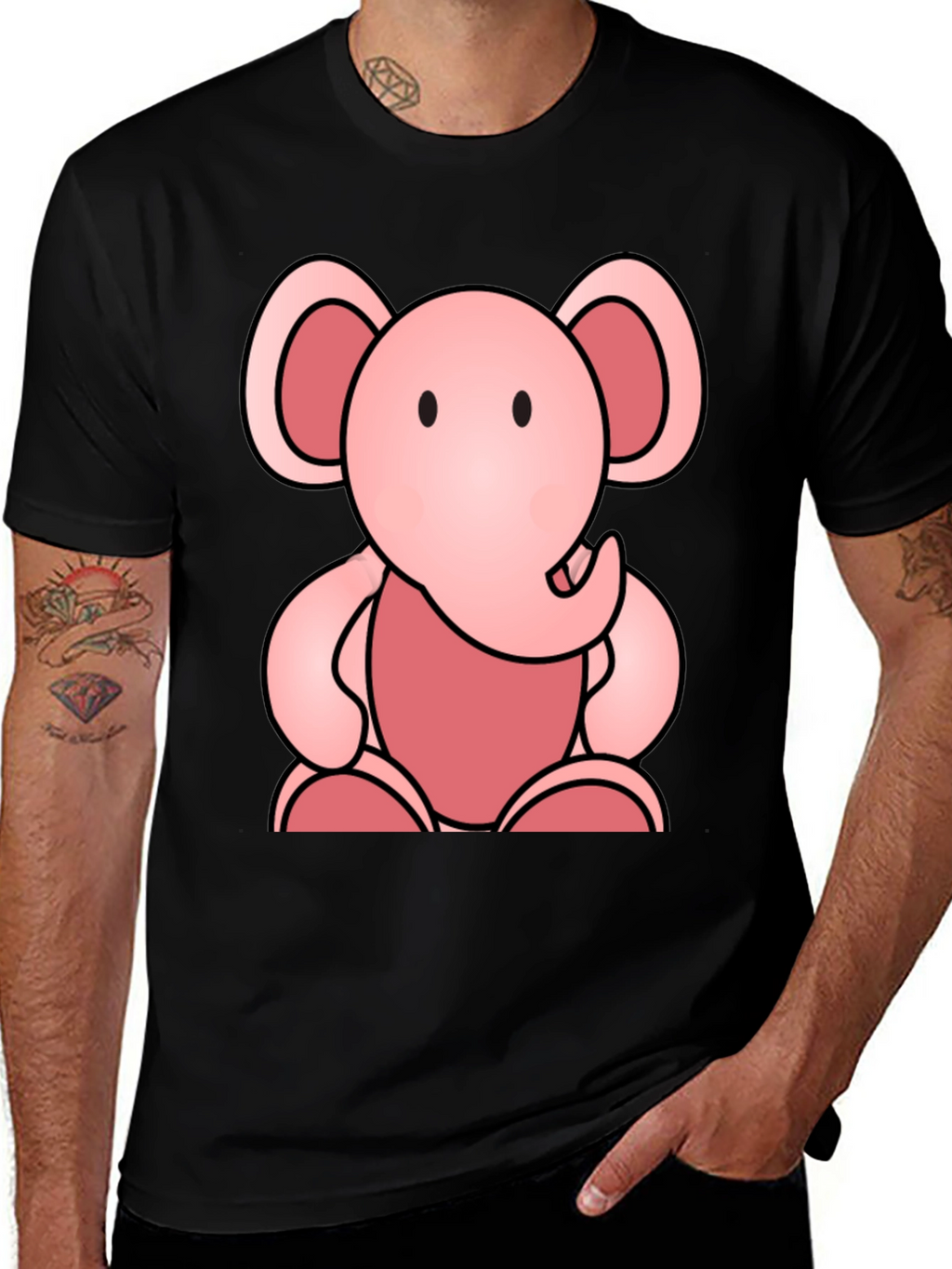 Cute Elephant Graphic Tee - Soft Black Cotton Shirt