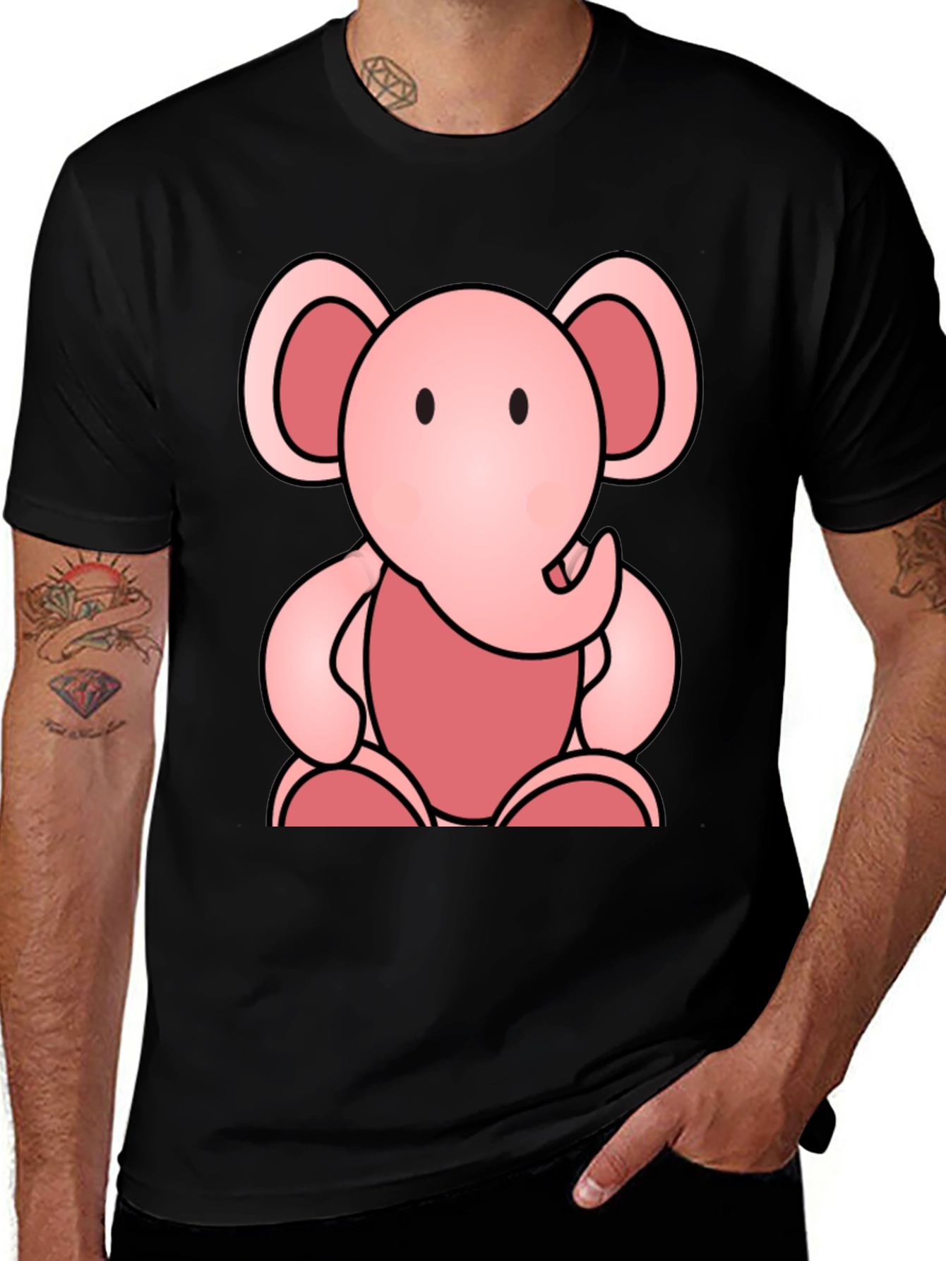 Cute Elephant Graphic Tee - Soft Black Cotton Shirt