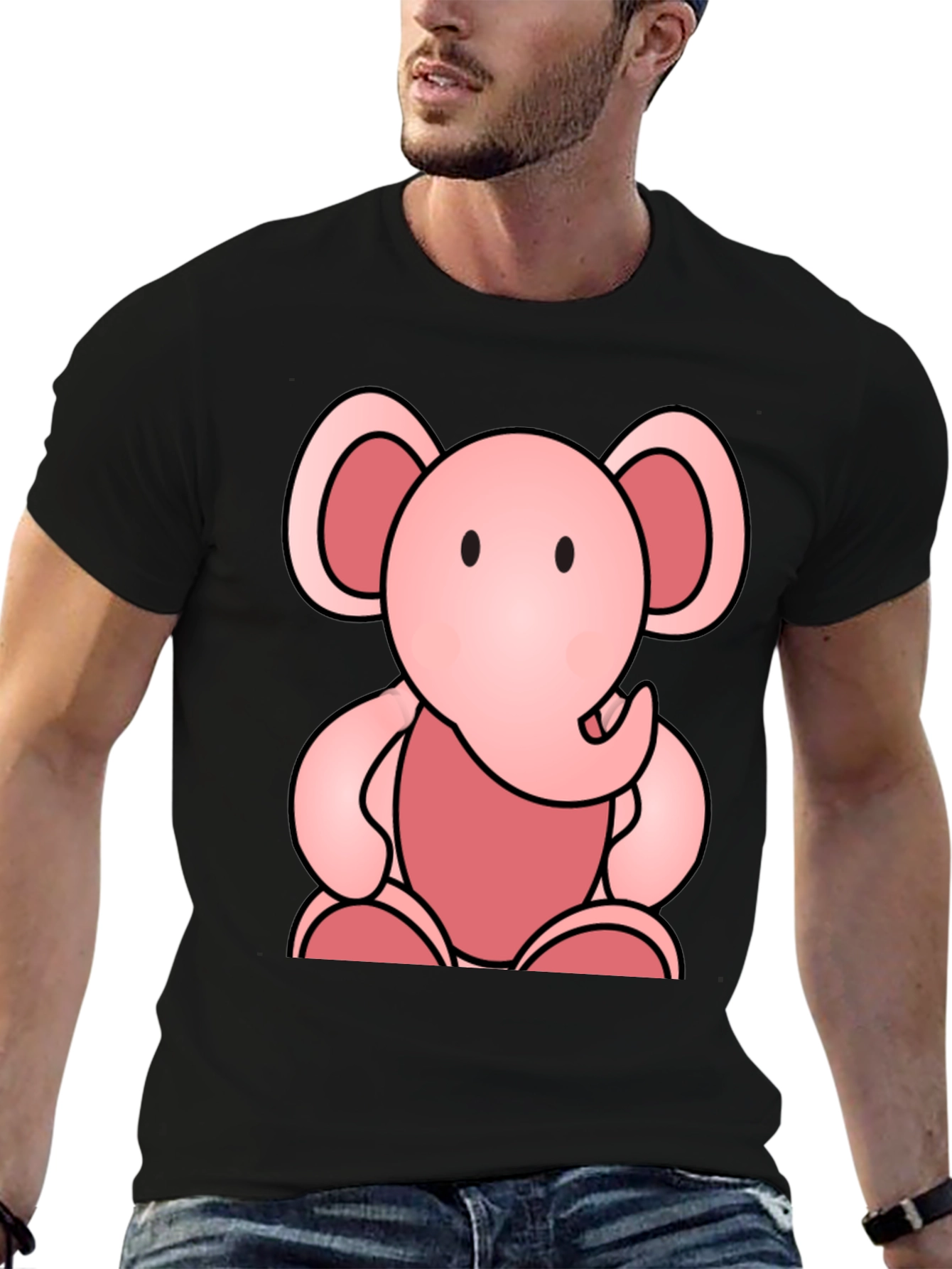 Cute Elephant Graphic Tee - Soft Black Cotton Shirt