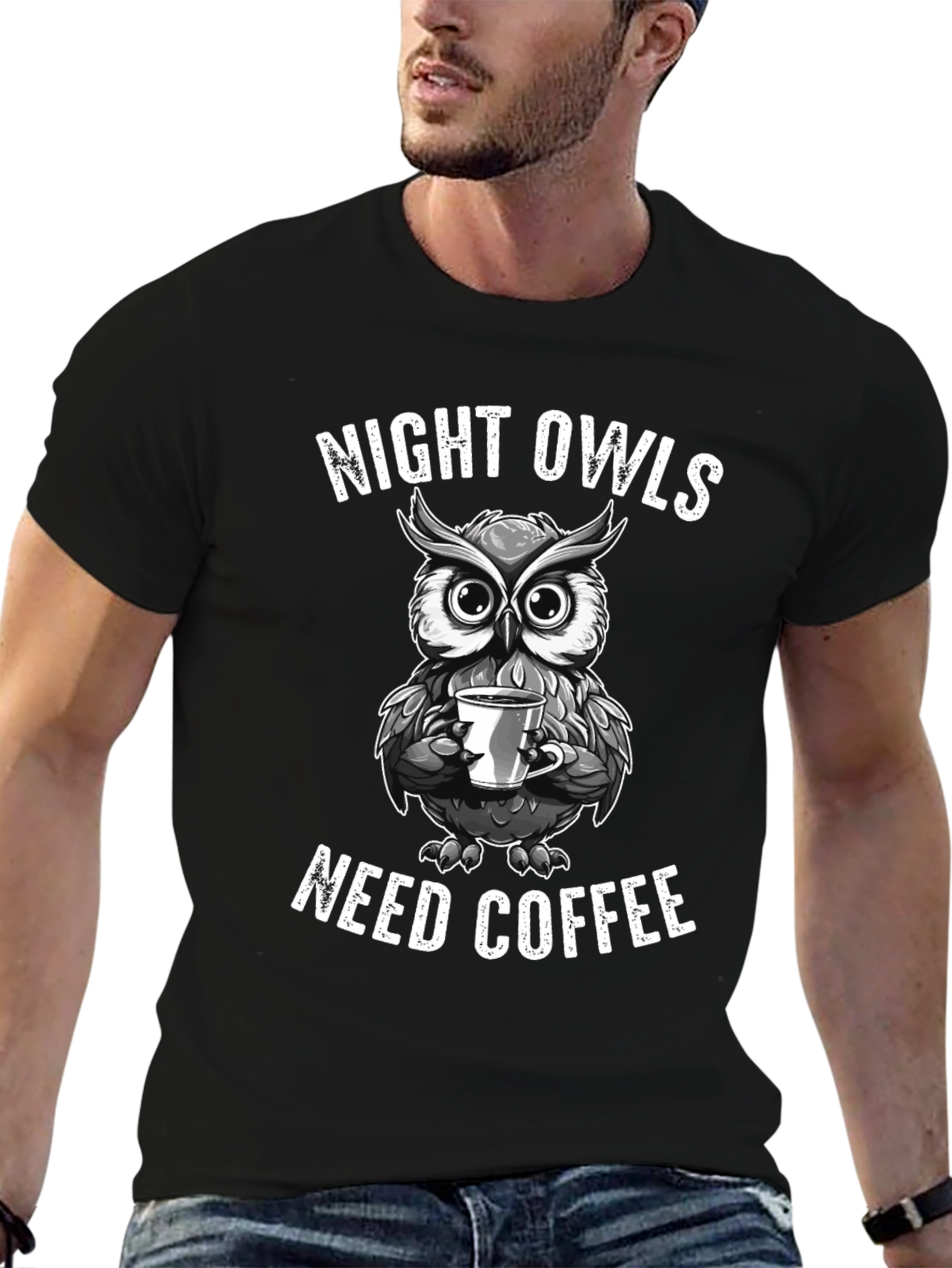 Night Owls Need Coffee Graphic T-Shirt