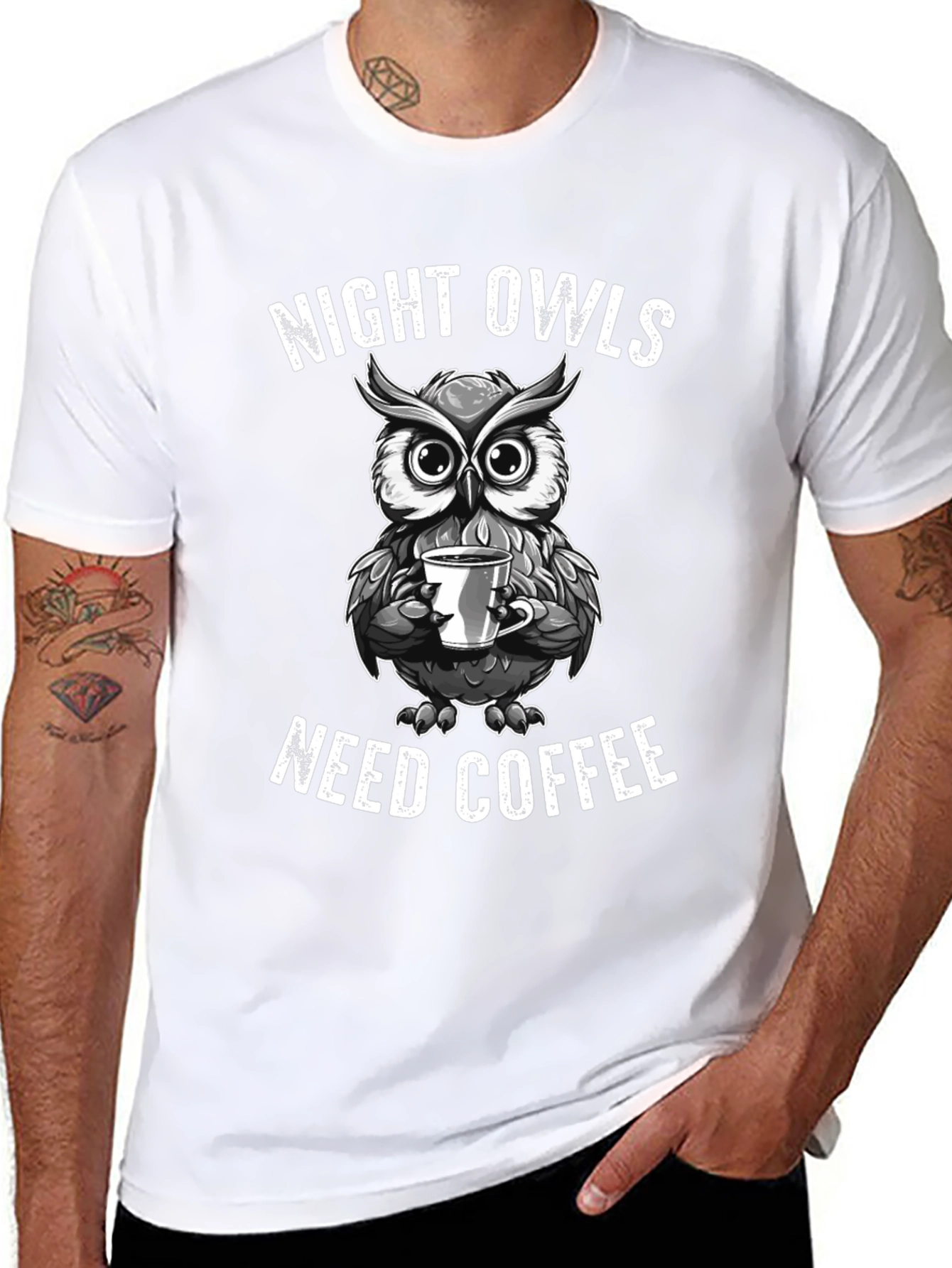 Night Owls Need Coffee Graphic T-Shirt