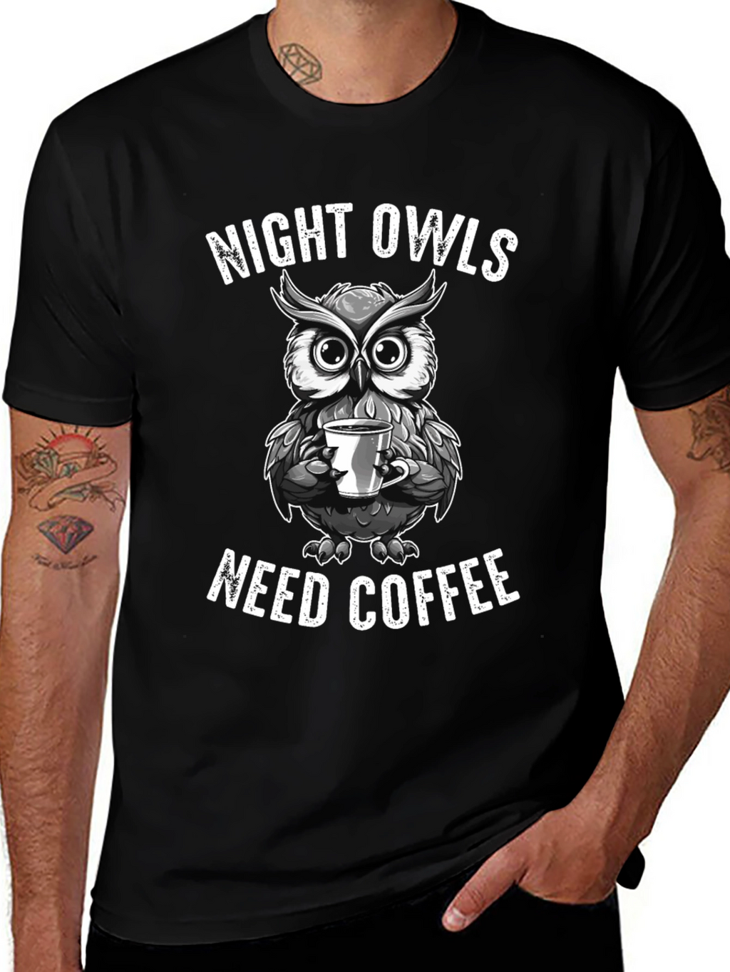 Night Owls Need Coffee Graphic T-Shirt