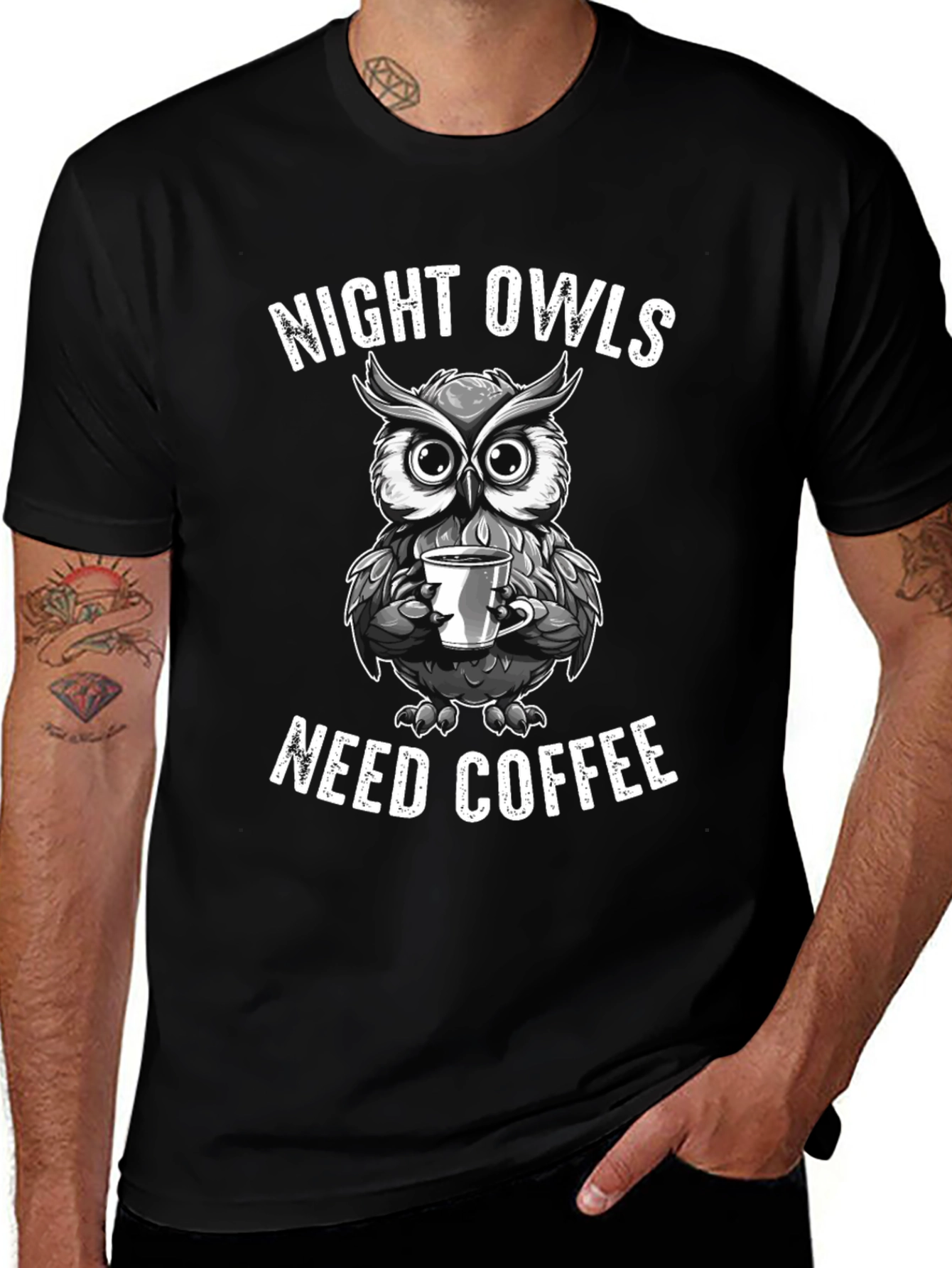 Night Owls Need Coffee Graphic T-Shirt