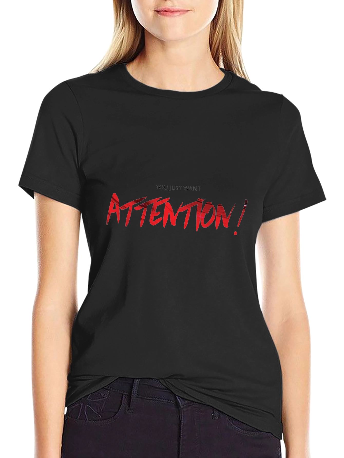 Attention Graphic Tee - Mens Black Cotton T-Shirt