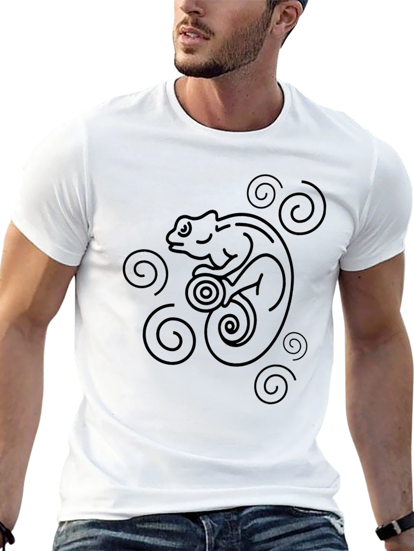 Black T-Shirt with Abstract Chameleon Design