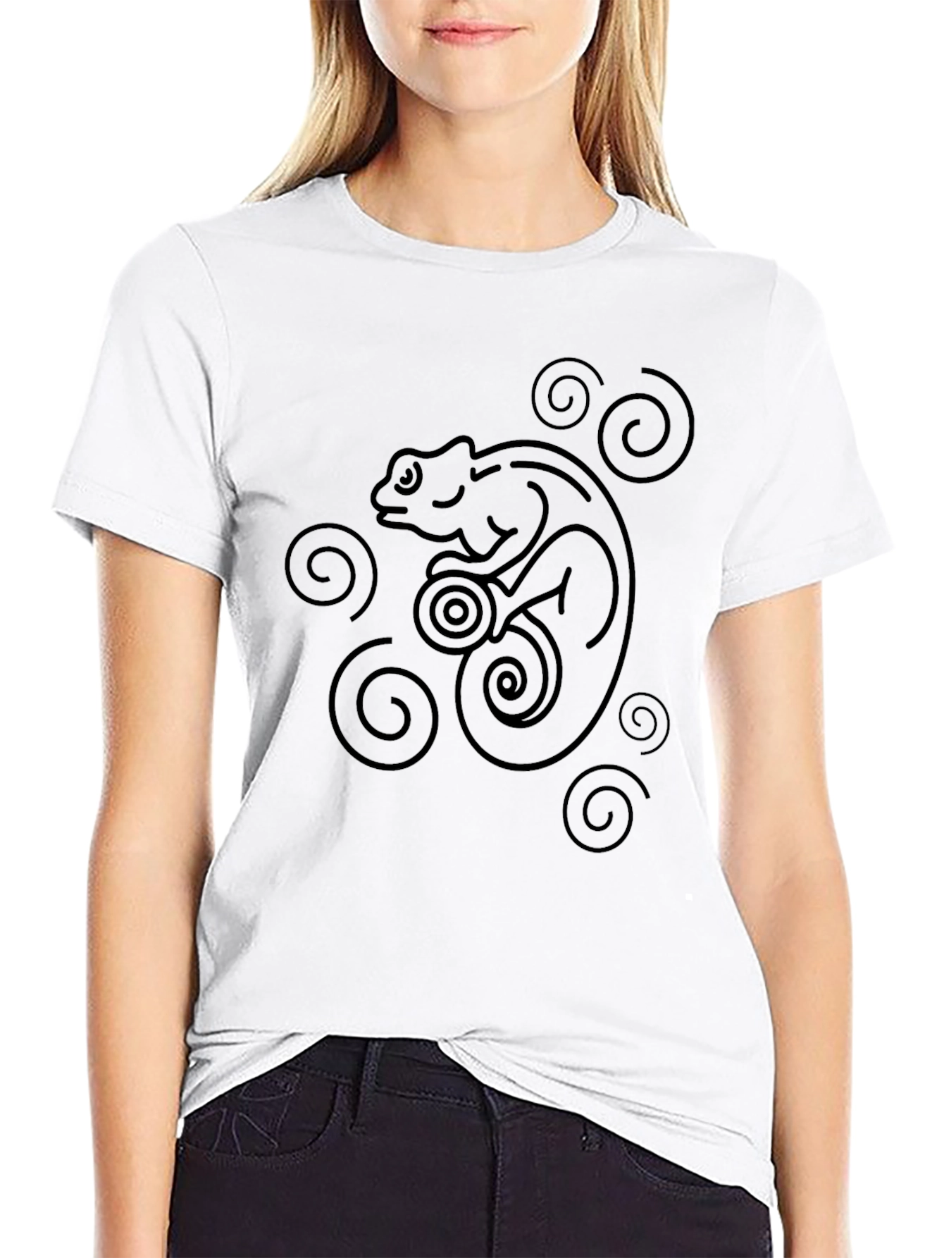 Black T-Shirt with Abstract Chameleon Design