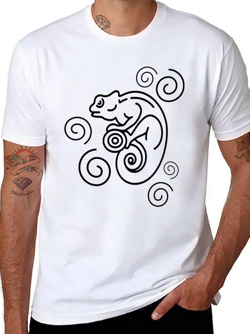Black T-Shirt with Abstract Chameleon Design