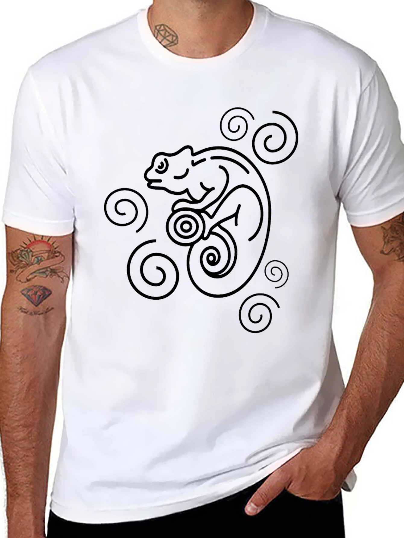 Black T-Shirt with Abstract Chameleon Design