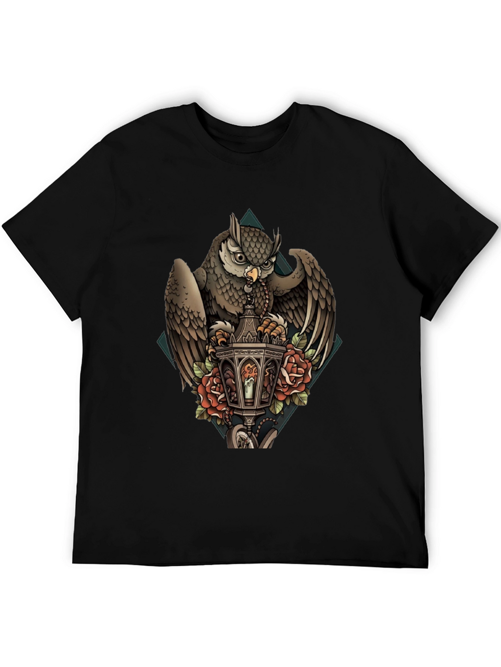 Owl & Lantern Graphic T-Shirt - Unique Bird Design