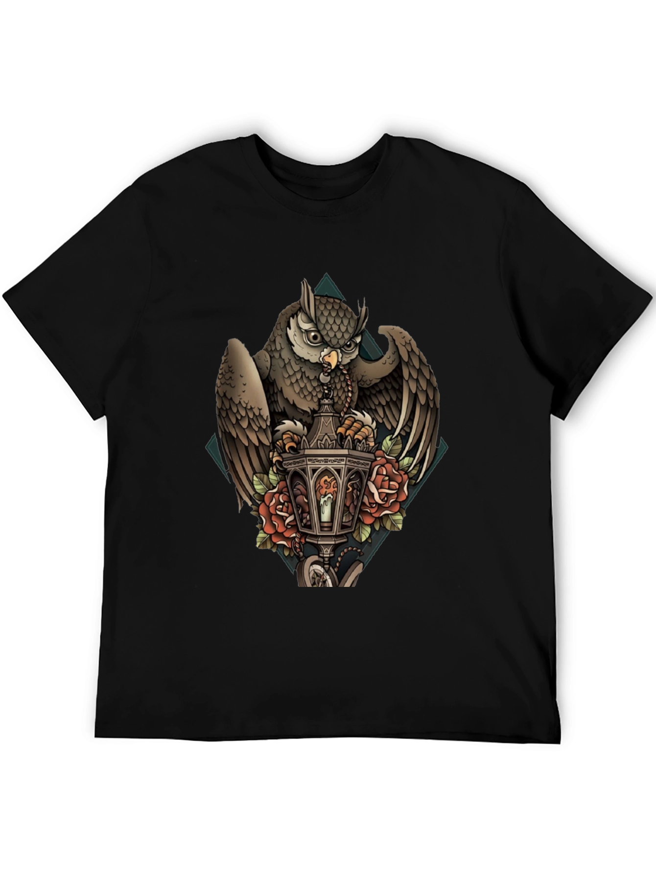 Owl & Lantern Graphic T-Shirt - Unique Bird Design
