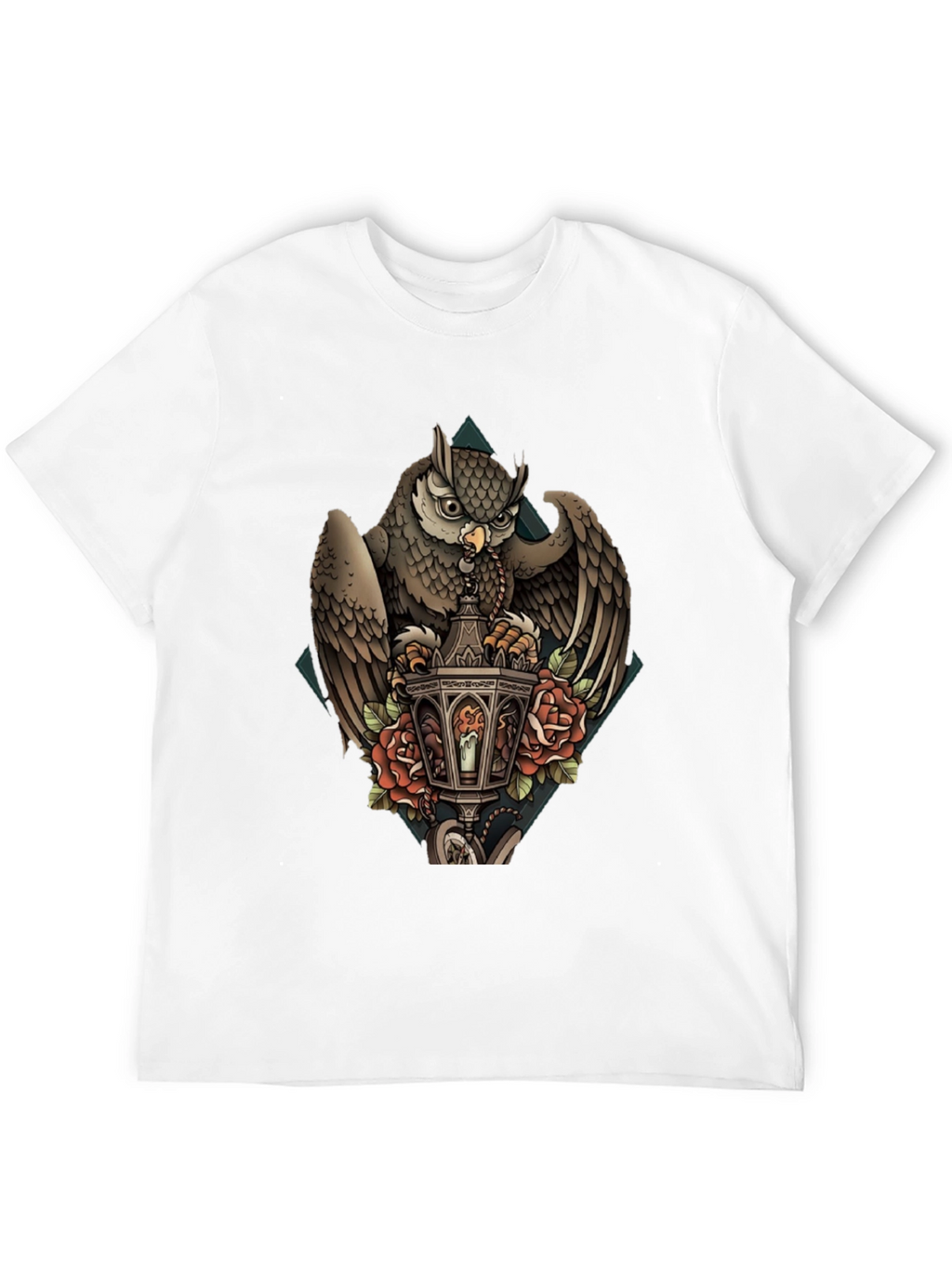 Owl & Lantern Graphic T-Shirt - Unique Bird Design
