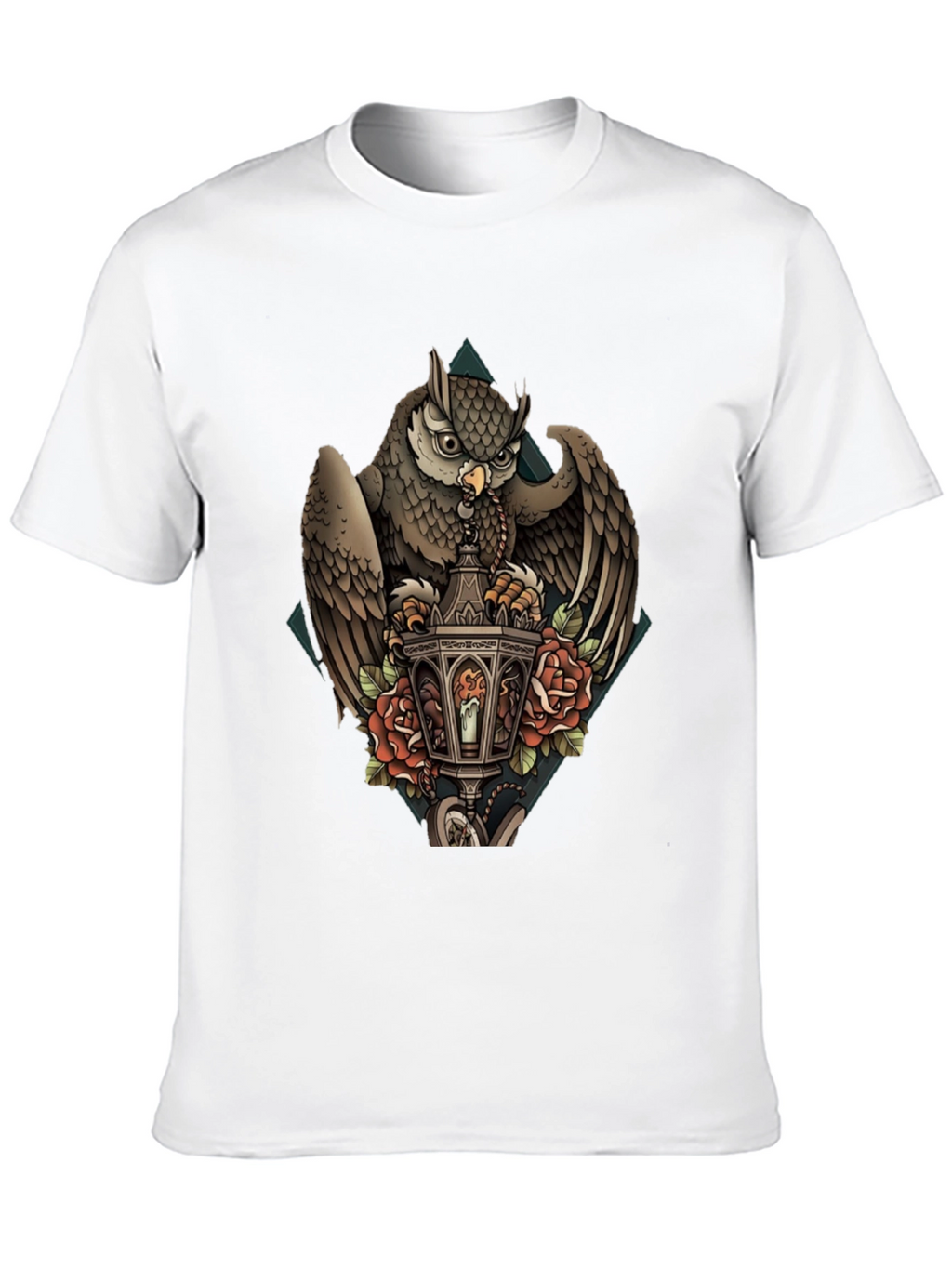 Owl & Lantern Graphic T-Shirt - Unique Bird Design