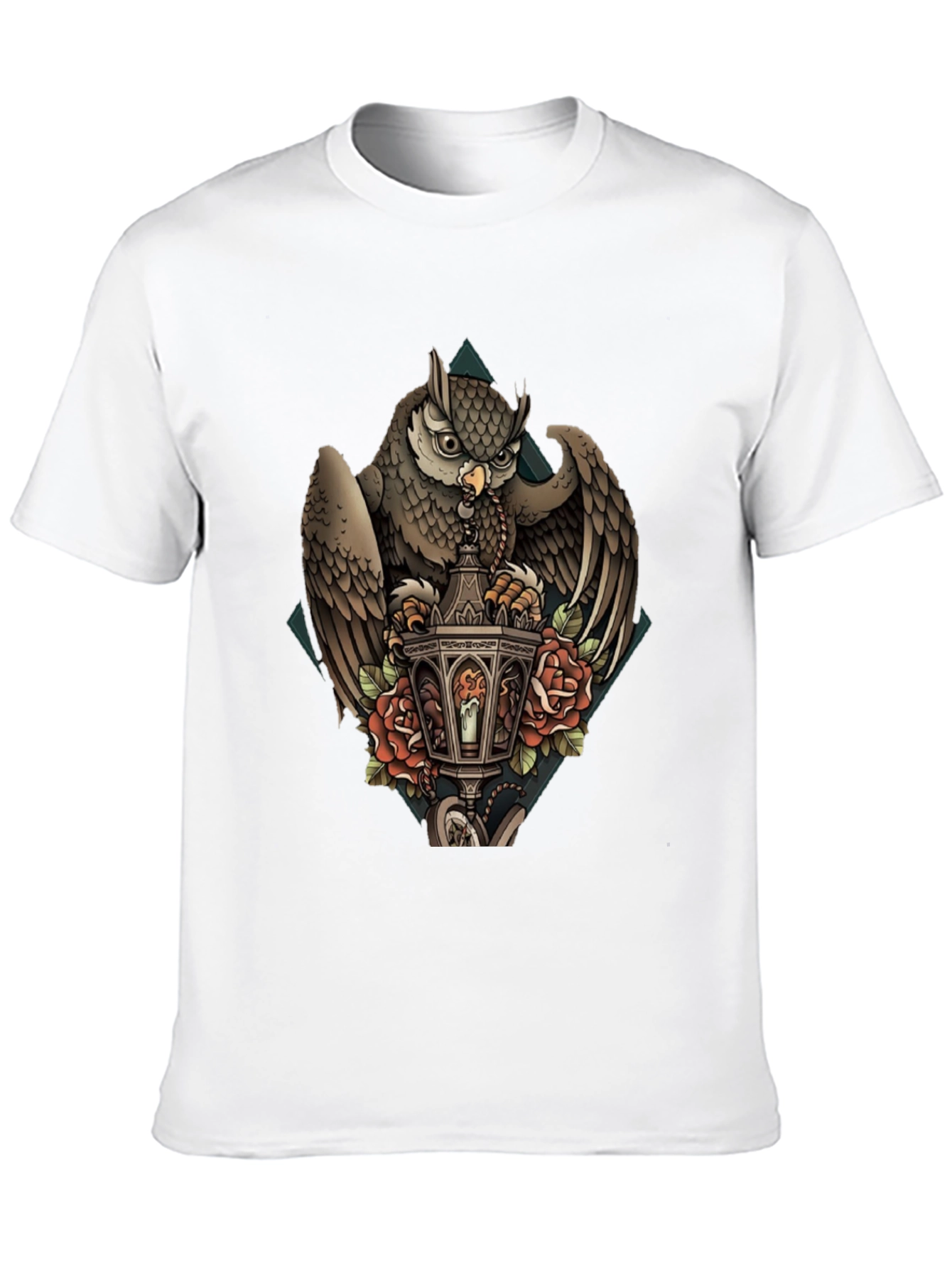 Owl & Lantern Graphic T-Shirt - Unique Bird Design