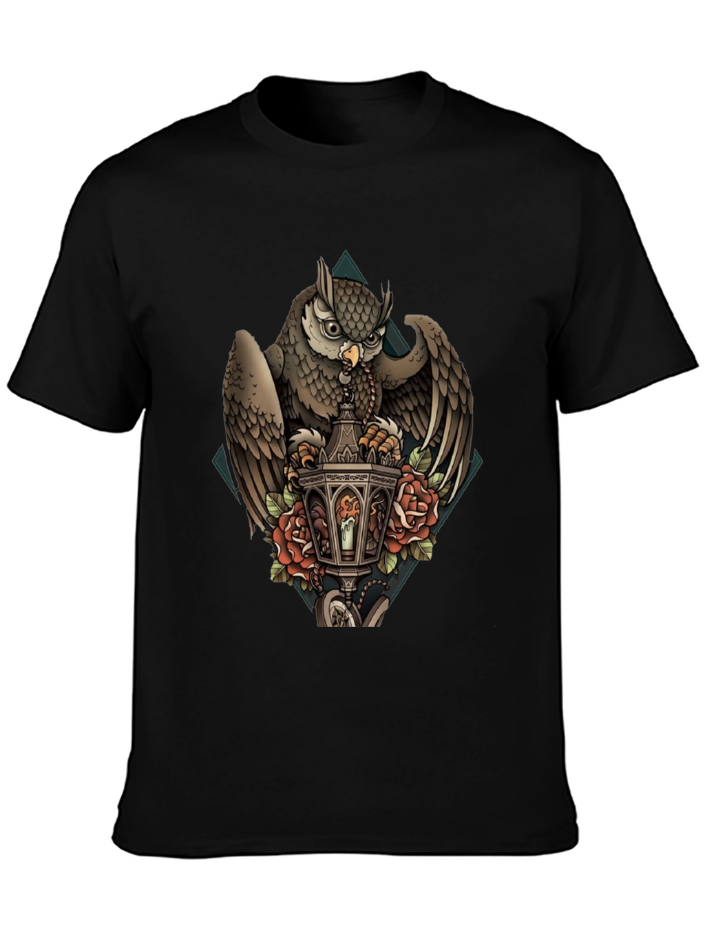 Owl & Lantern Graphic T-Shirt - Unique Bird Design