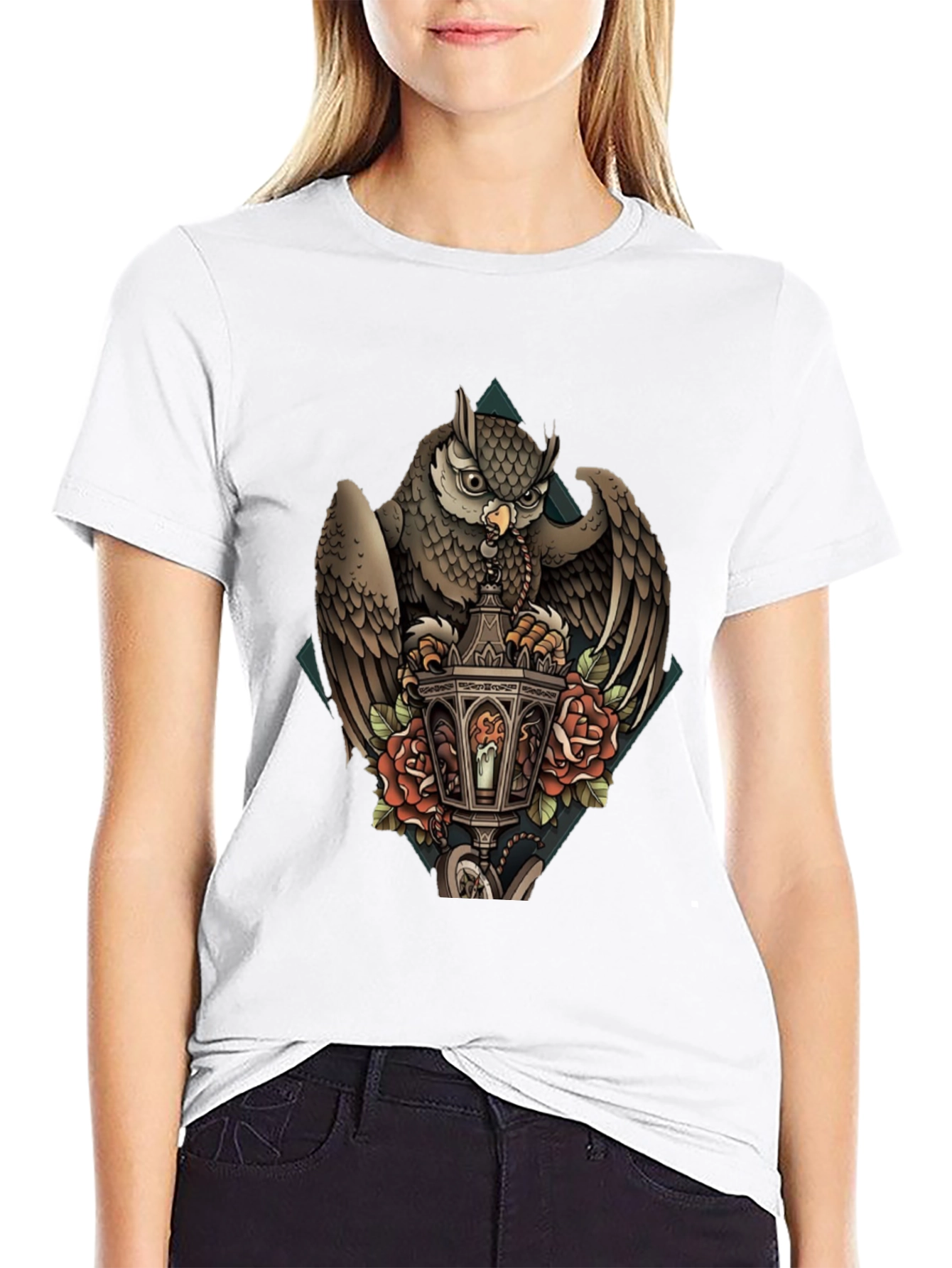 Owl & Lantern Graphic T-Shirt - Unique Bird Design