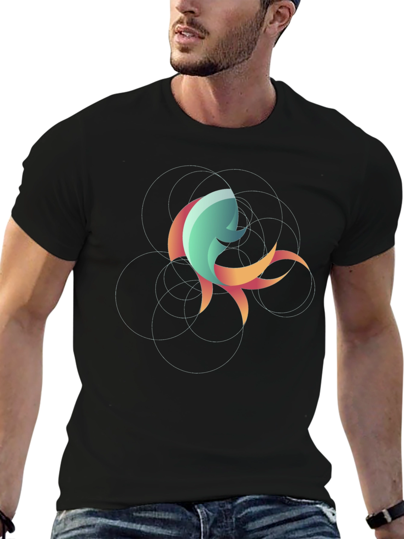 Abstract Fish Graphic Tee - Stylish Black T-Shirt