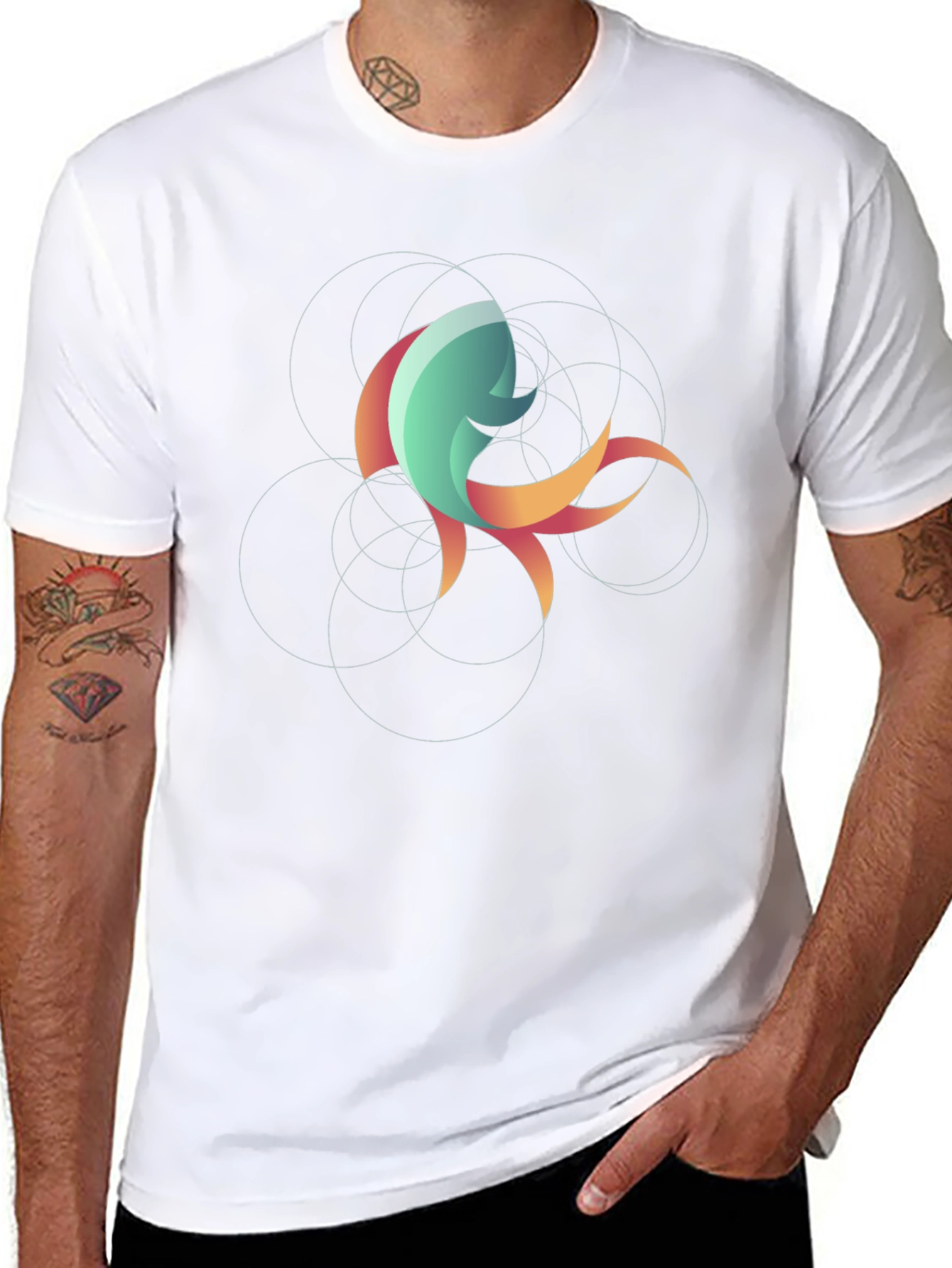 Abstract Fish Graphic Tee - Stylish Black T-Shirt
