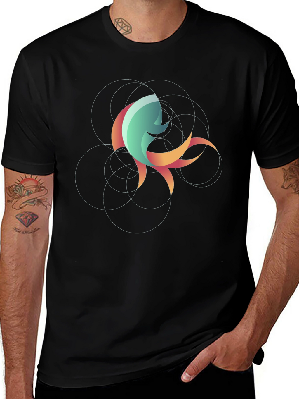 Abstract Fish Graphic Tee - Stylish Black T-Shirt