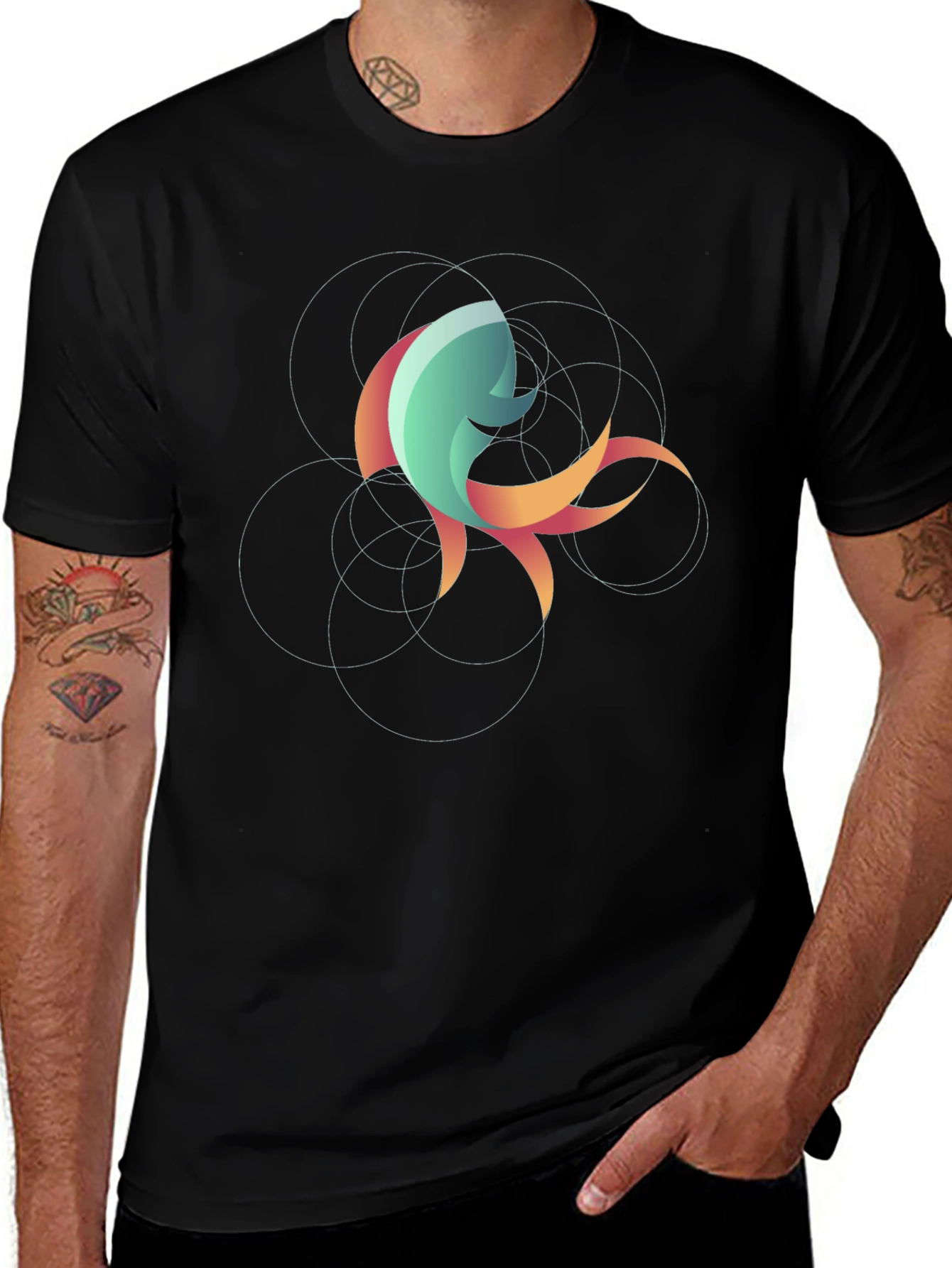 Abstract Fish Graphic Tee - Stylish Black T-Shirt