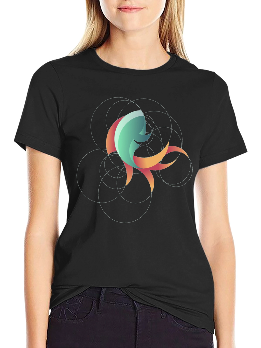 Abstract Fish Graphic Tee - Stylish Black T-Shirt