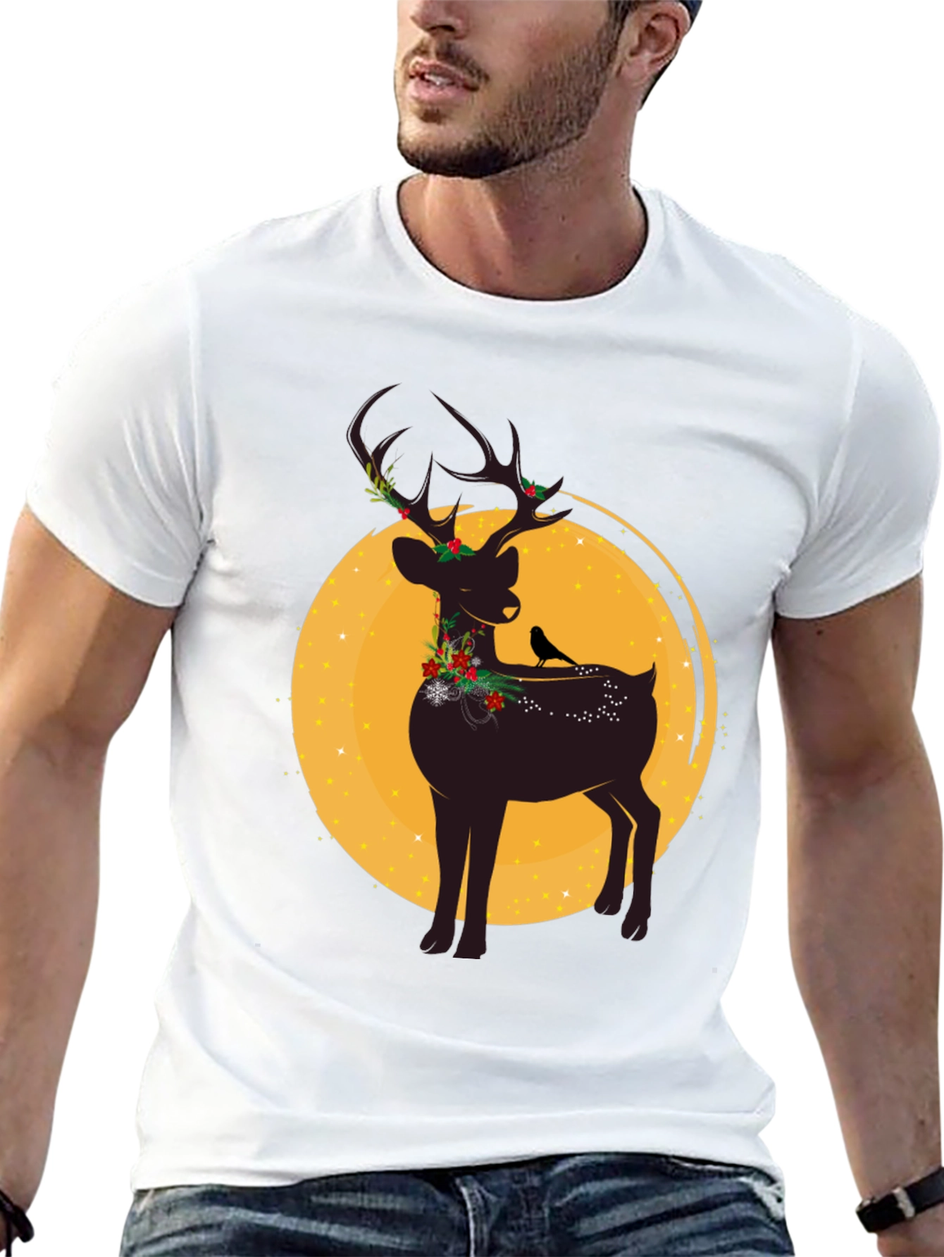 Festive Reindeer Graphic Tee - Holiday Style