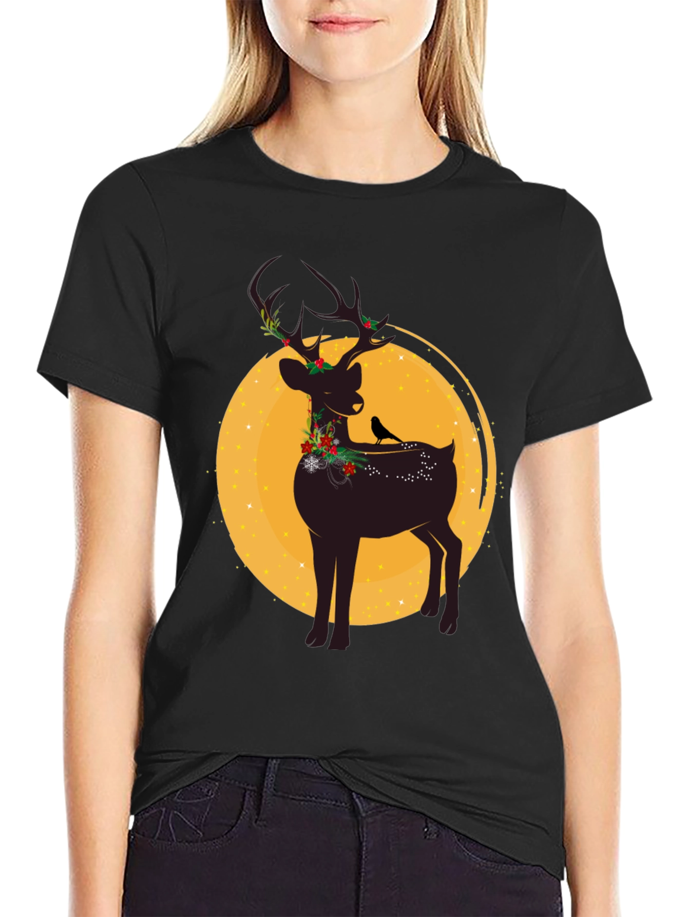 Festive Reindeer Graphic Tee - Holiday Style