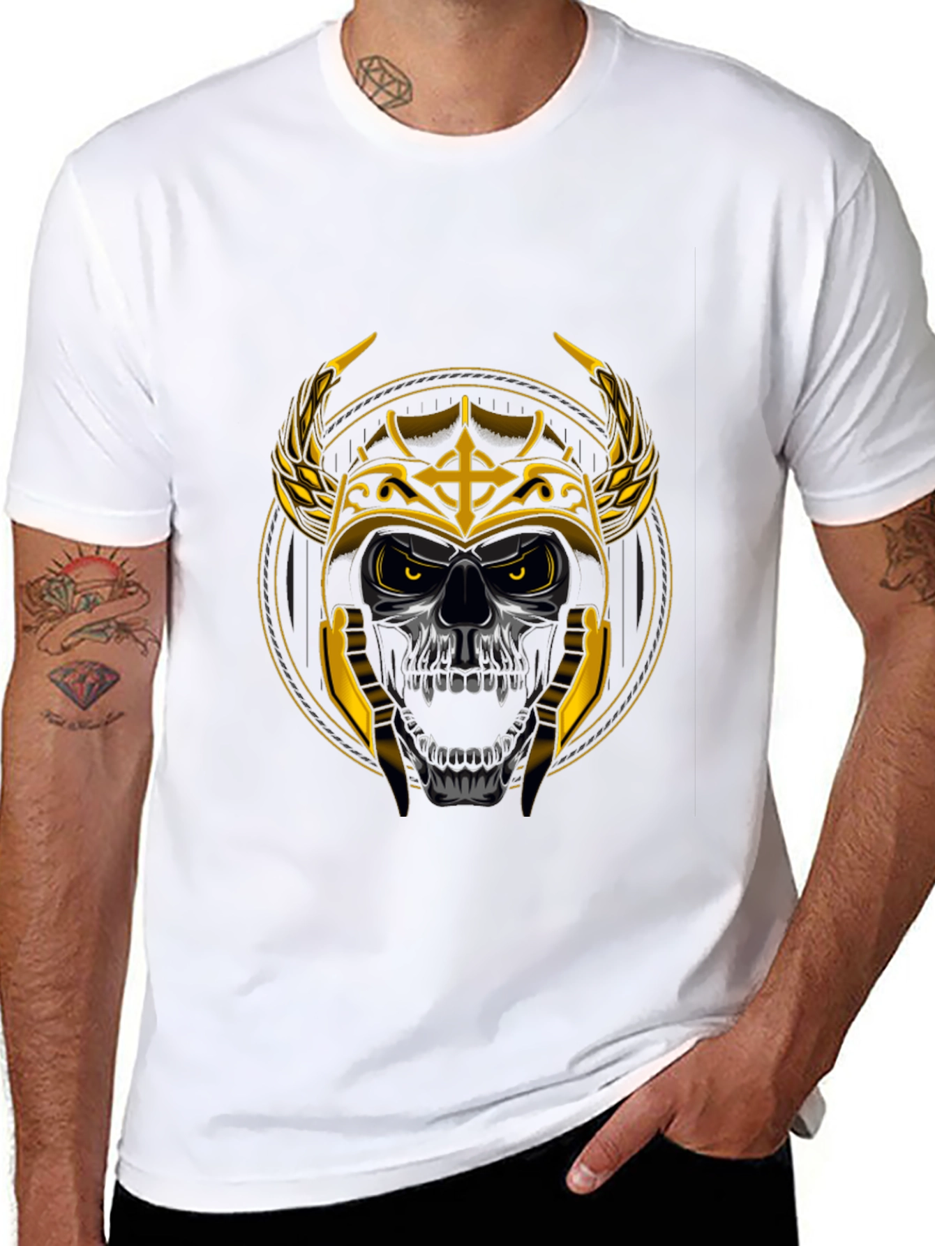 Skull Viking Helmet Graphic Tee - Black