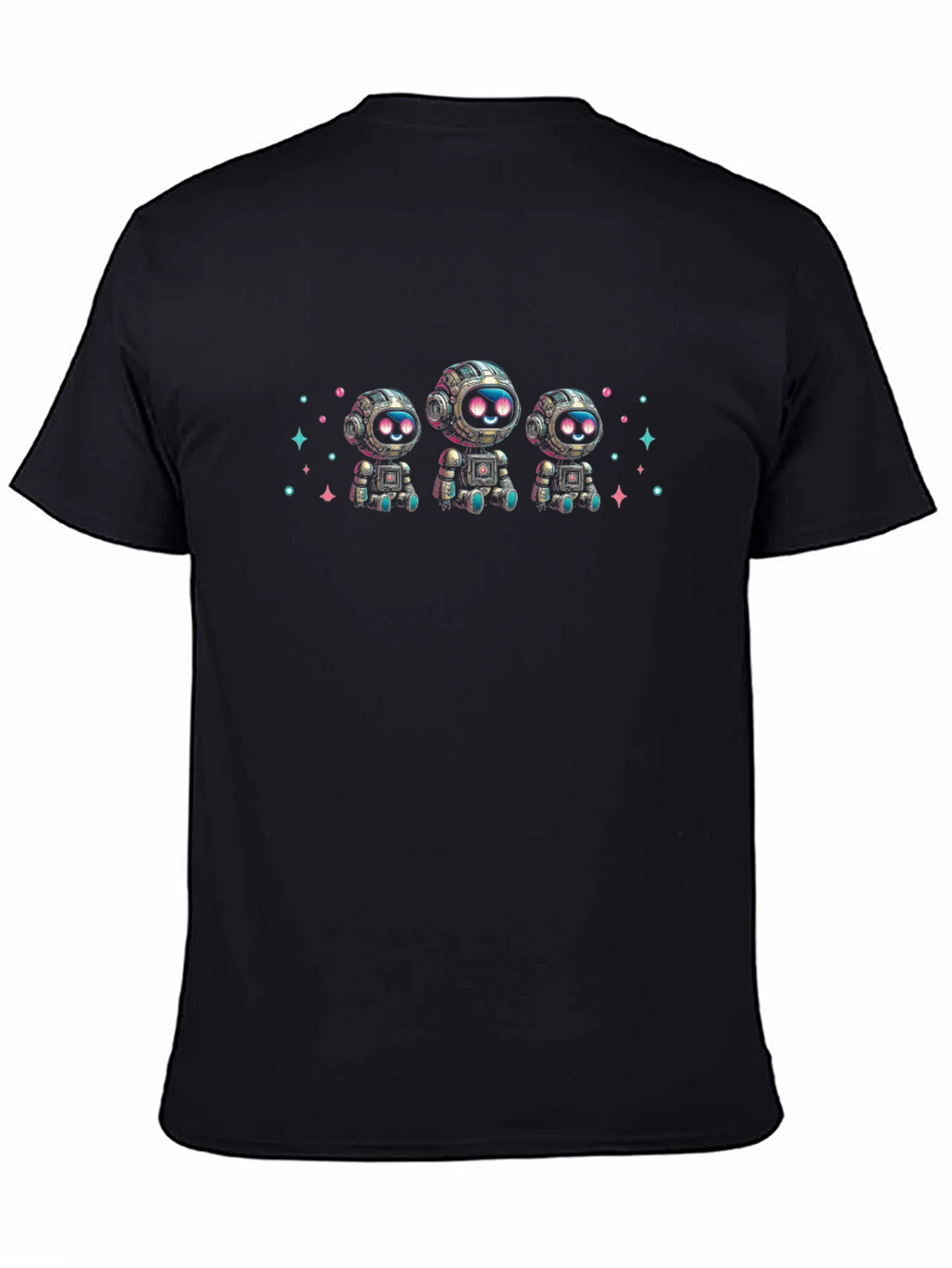 Cute Robot Graphic Black T-Shirt