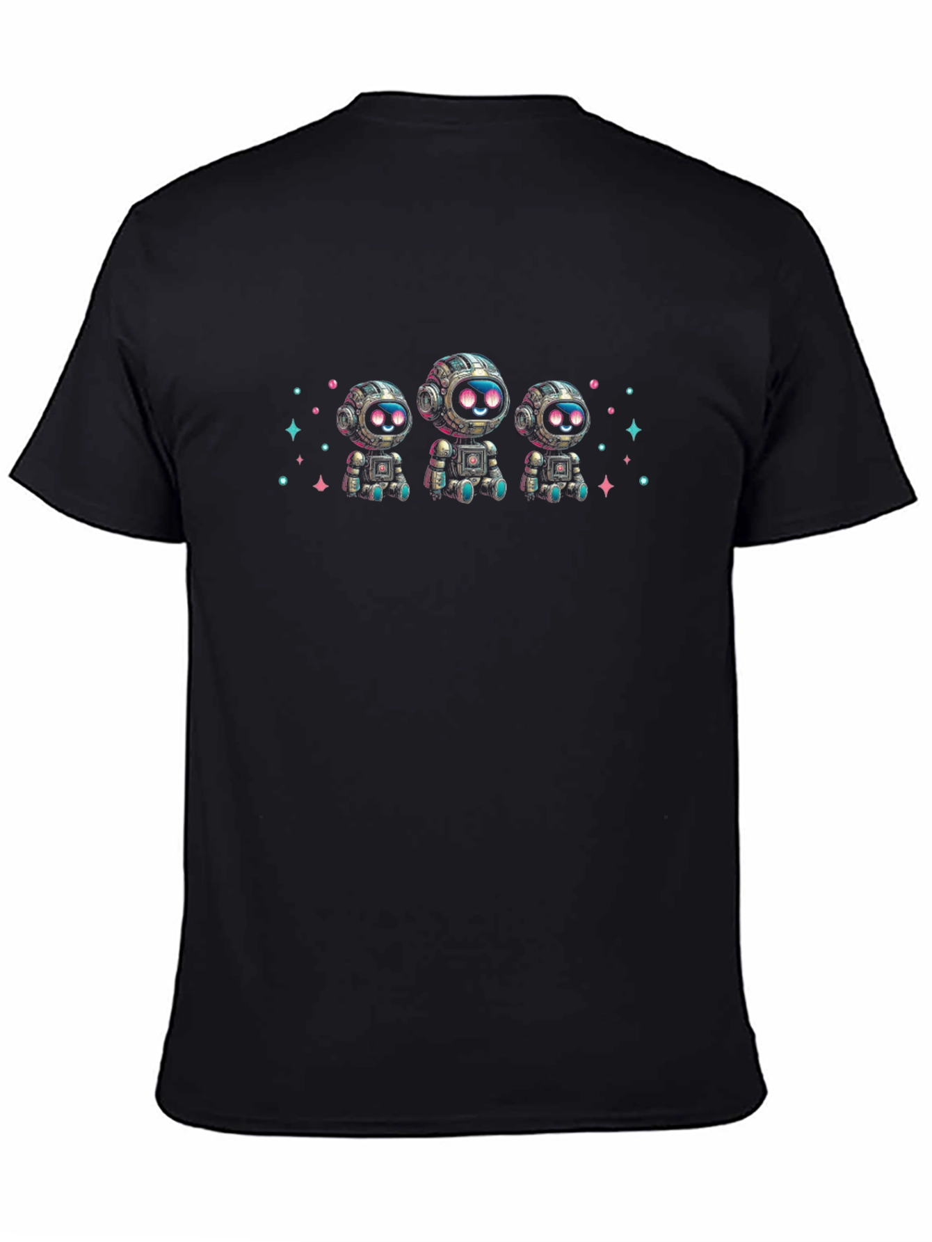 Cute Robot Graphic Black T-Shirt