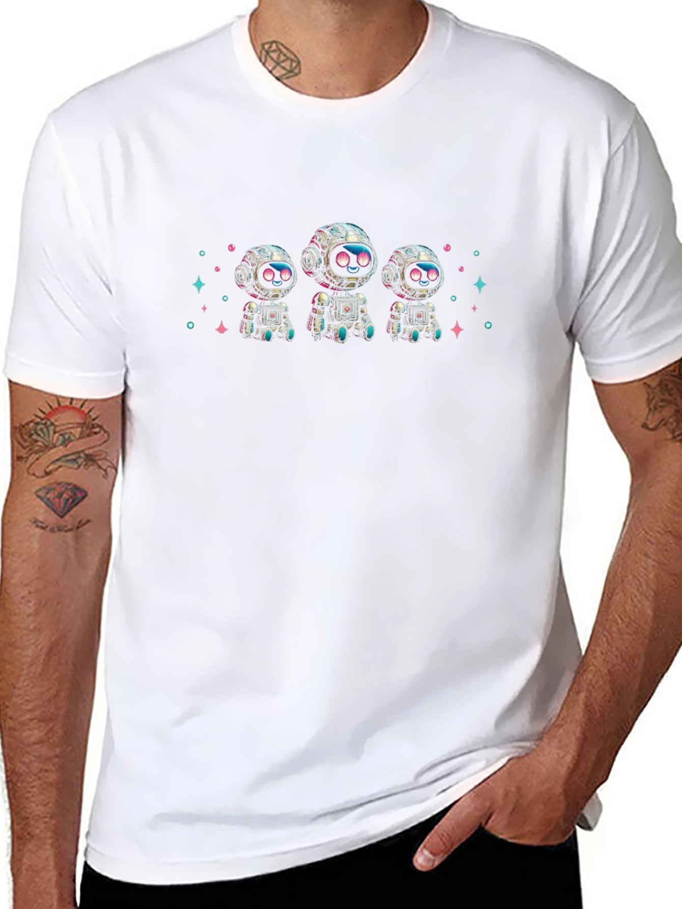 Cute Robot Graphic Black T-Shirt