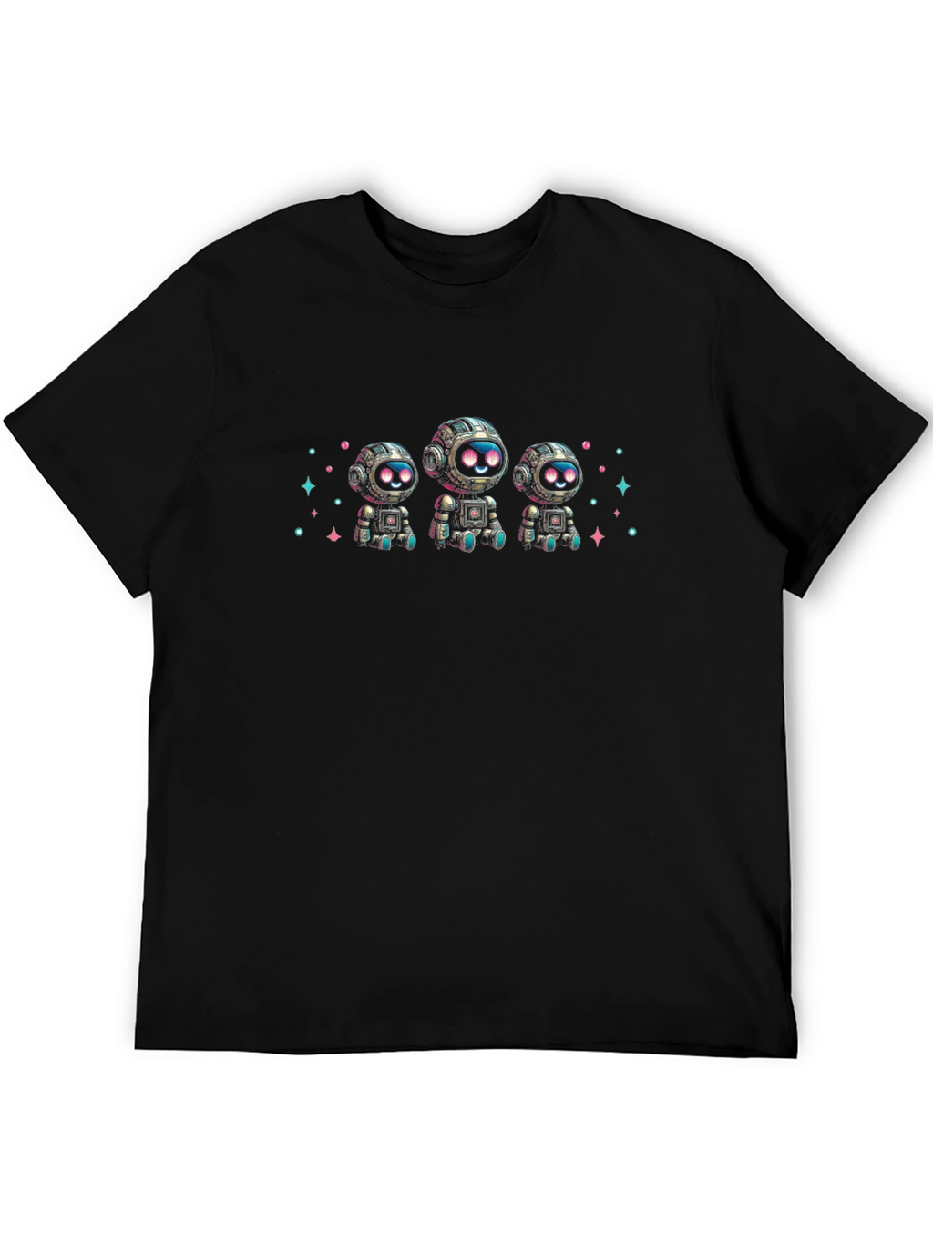 Cute Robot Graphic Black T-Shirt