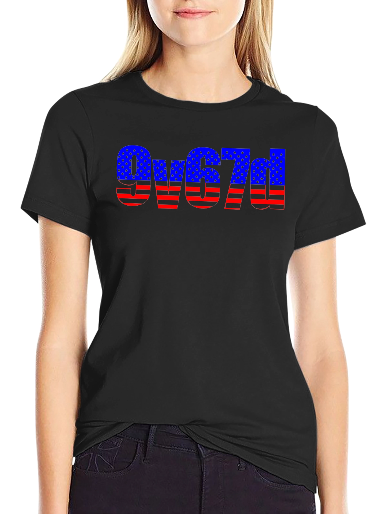 American Flag Style Text Design Black T-Shirt