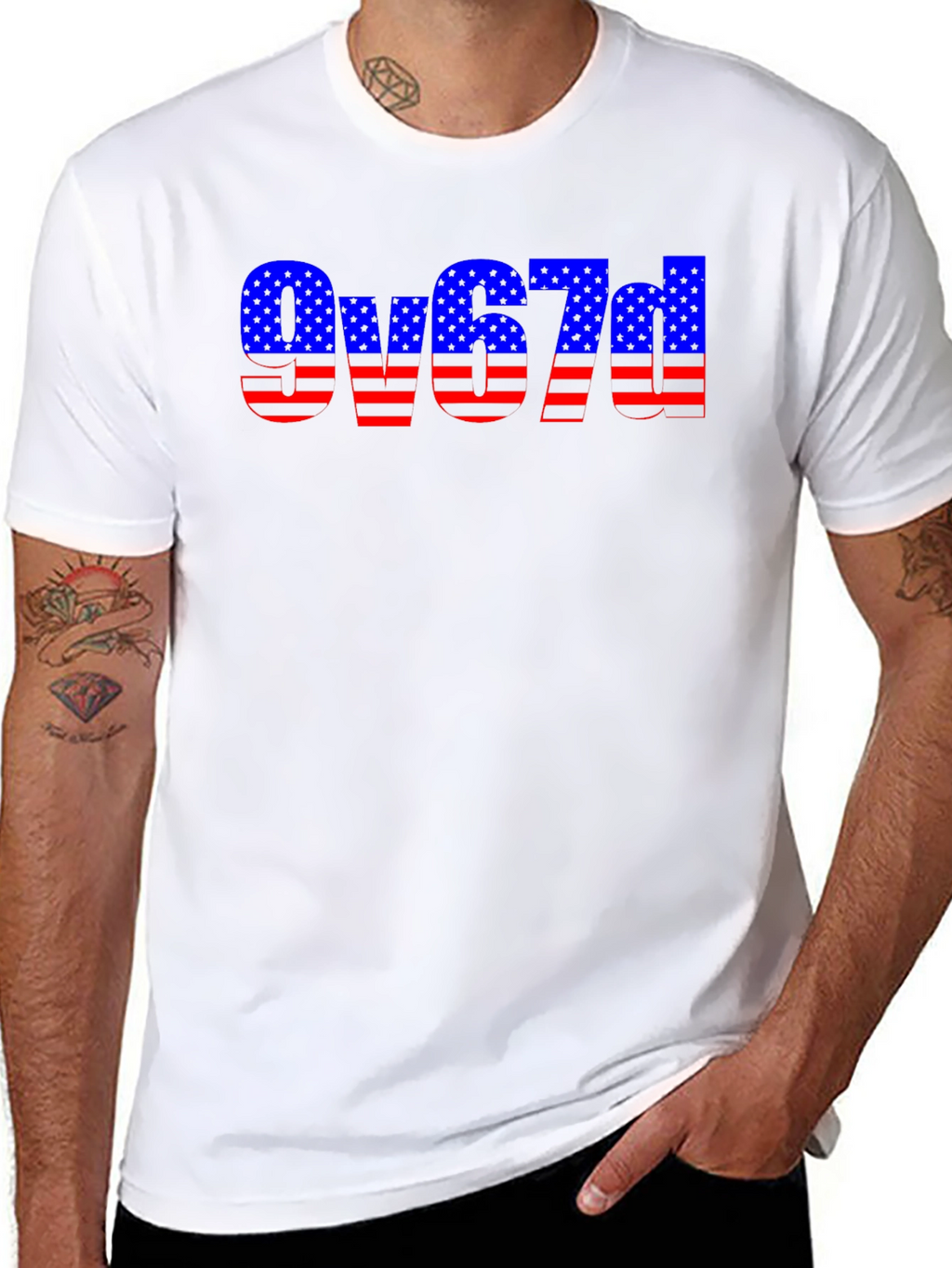 American Flag Style Text Design Black T-Shirt