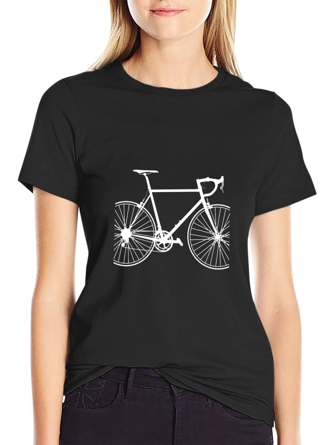 Black T-Shirt with Bicycle Graphic