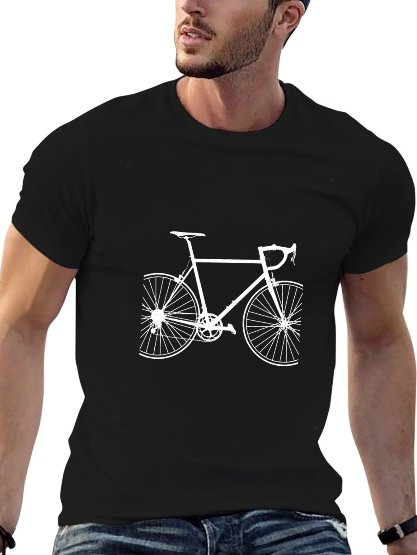 Black T-Shirt with Bicycle Graphic