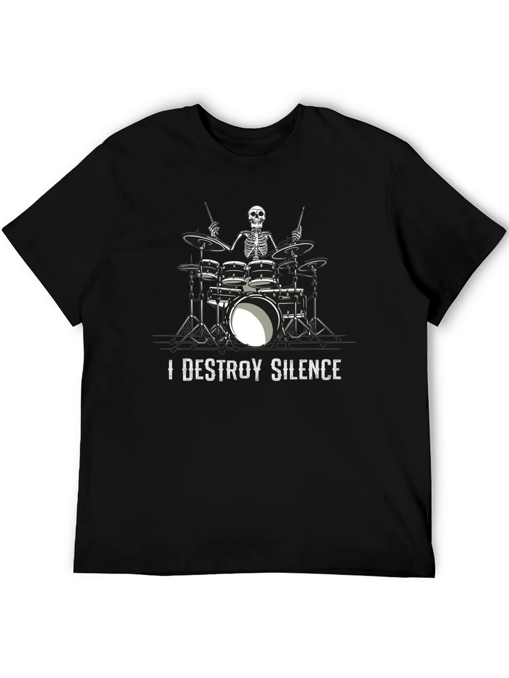 I Destroy Silence Skeleton Drummer Graphic Tee