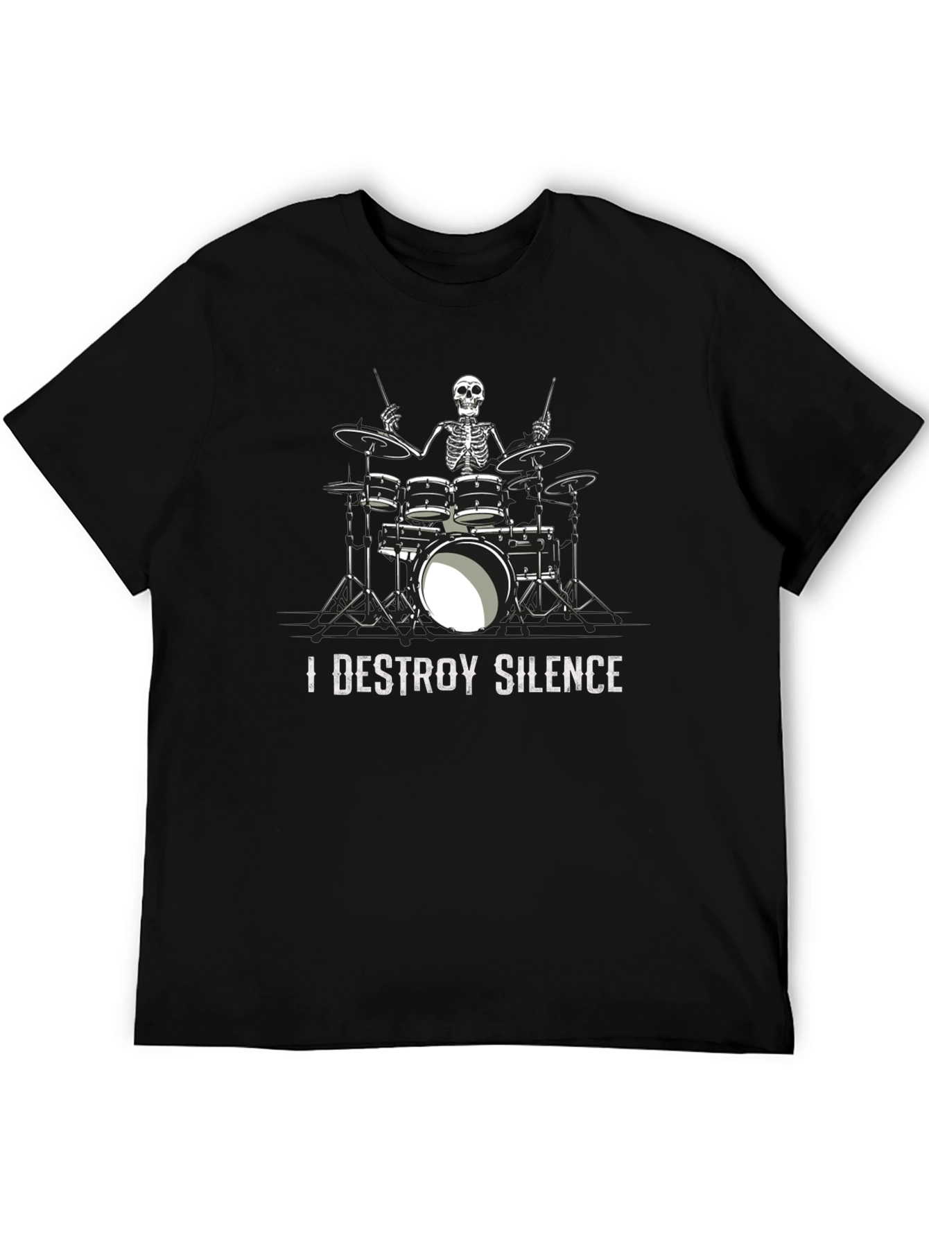 I Destroy Silence Skeleton Drummer Graphic Tee