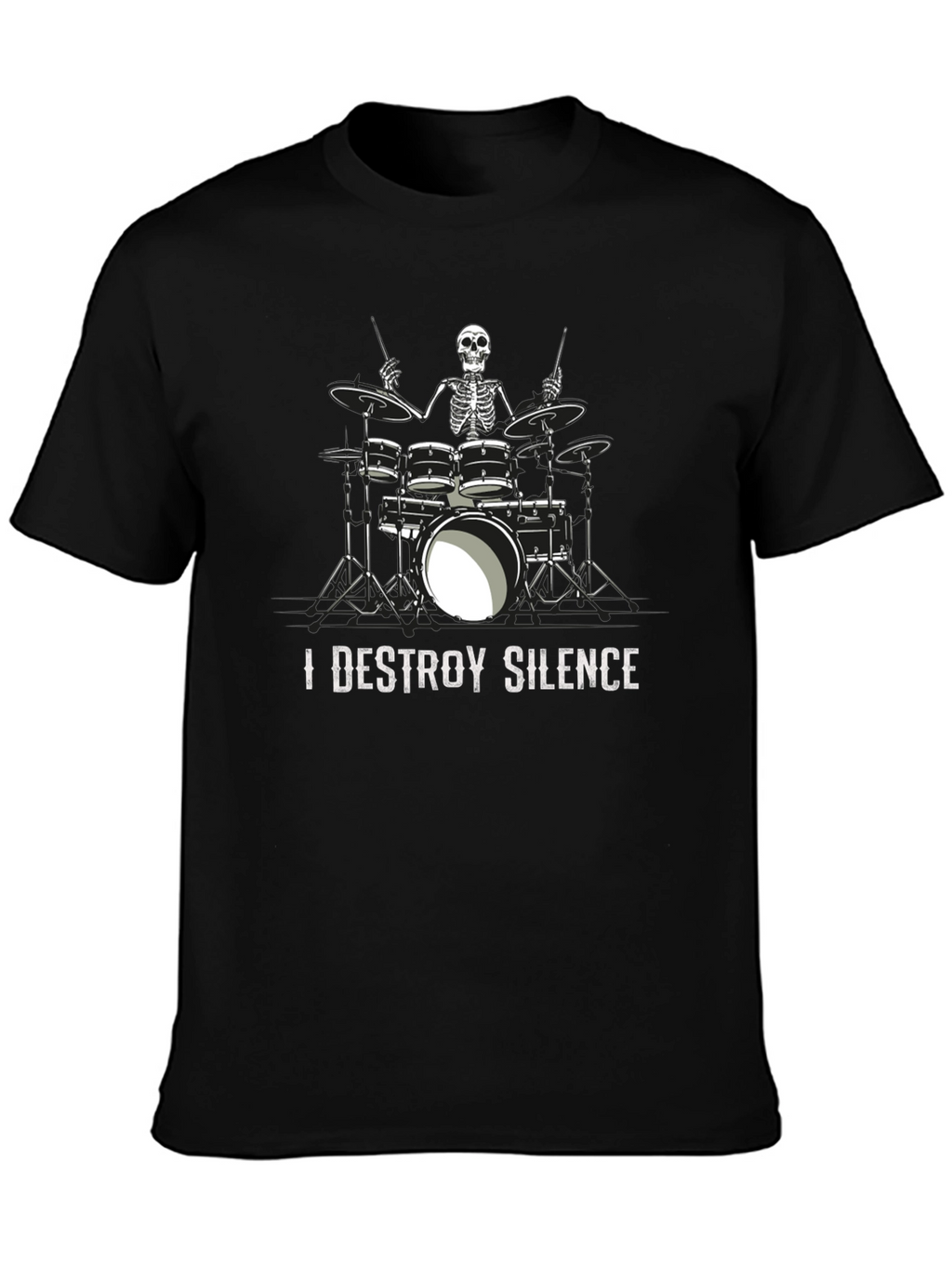 I Destroy Silence Skeleton Drummer Graphic Tee