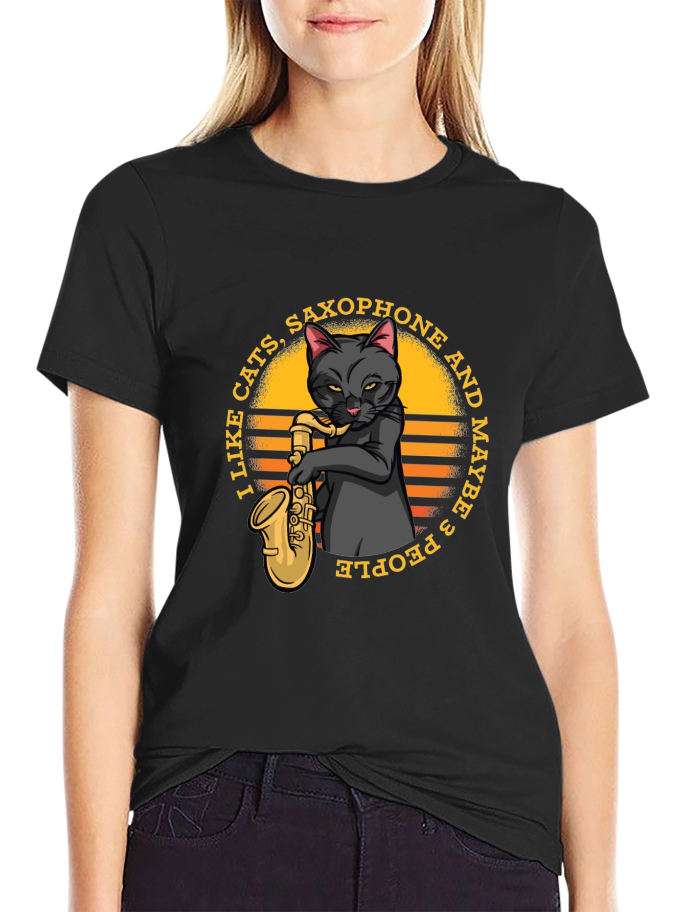 Cat Saxophone Graphic T-Shirt
