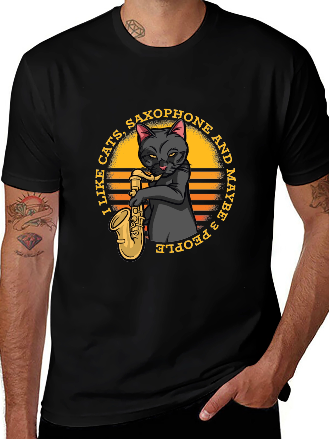 Cat Saxophone Graphic T-Shirt