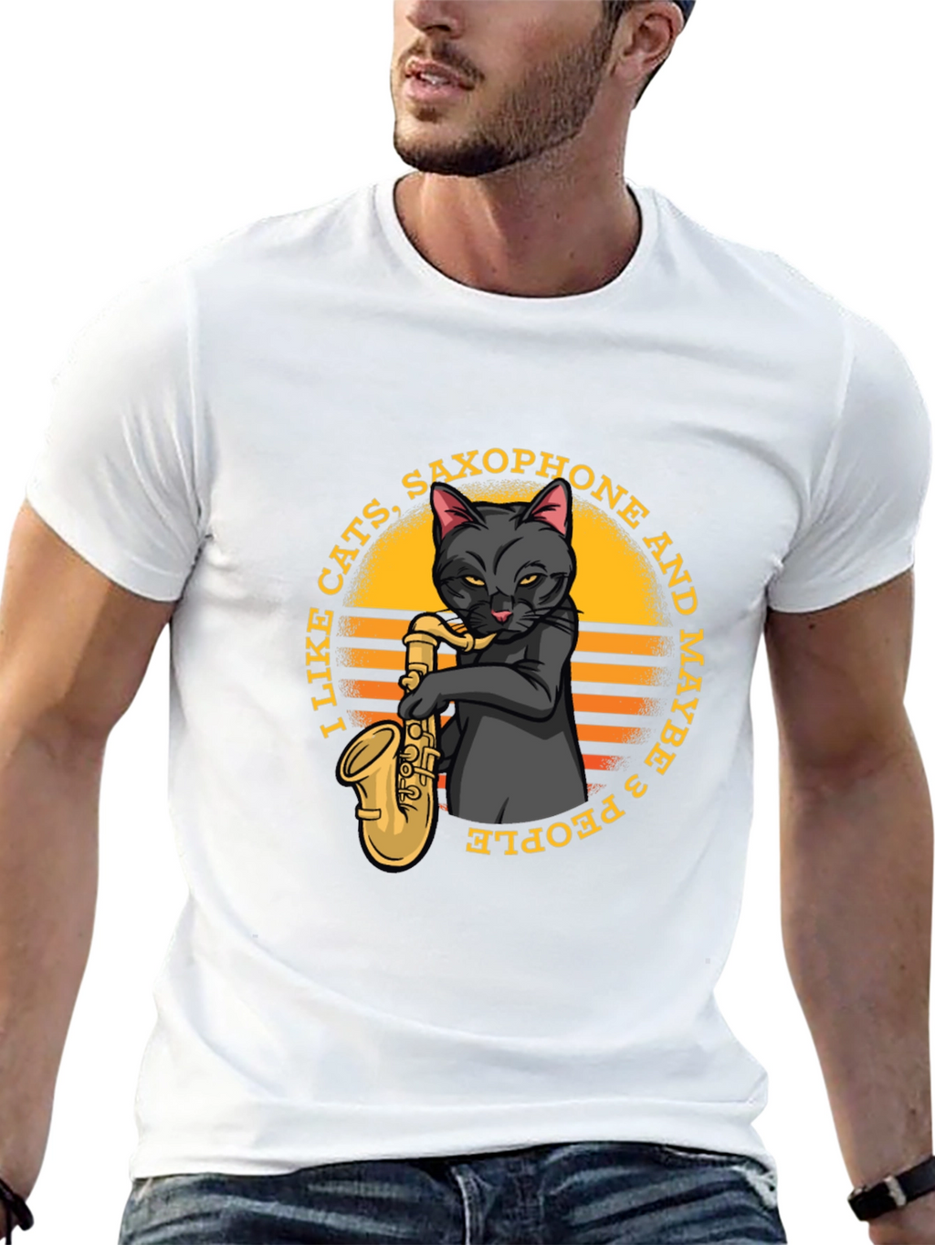 Cat Saxophone Graphic T-Shirt