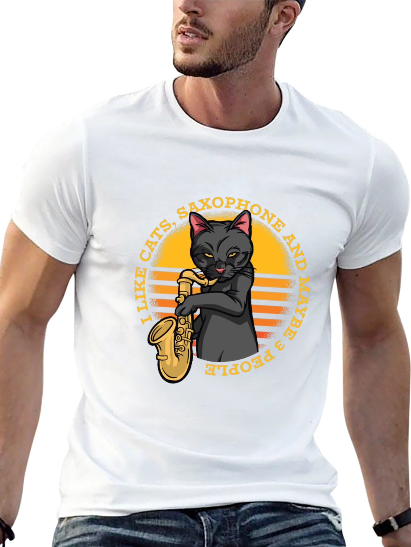 Cat Saxophone Graphic T-Shirt