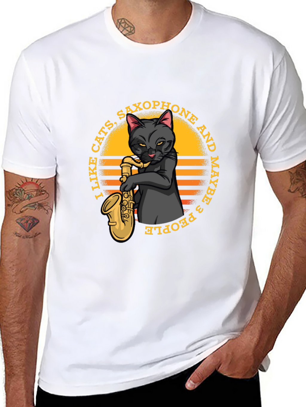 Cat Saxophone Graphic T-Shirt
