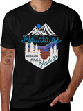 Mountains are Calling Black Graphic T-Shirt