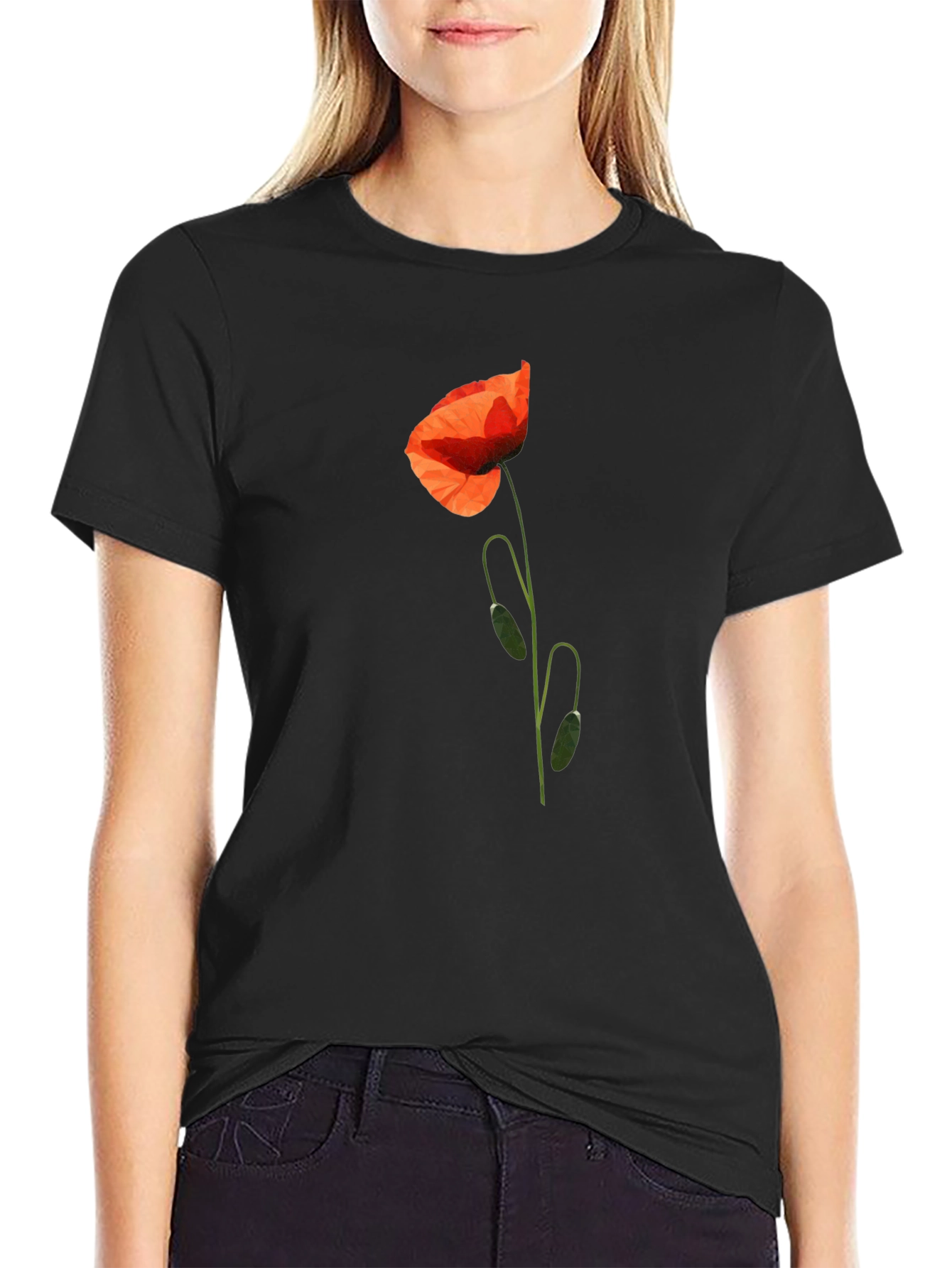 Poppy Print Black T-Shirt