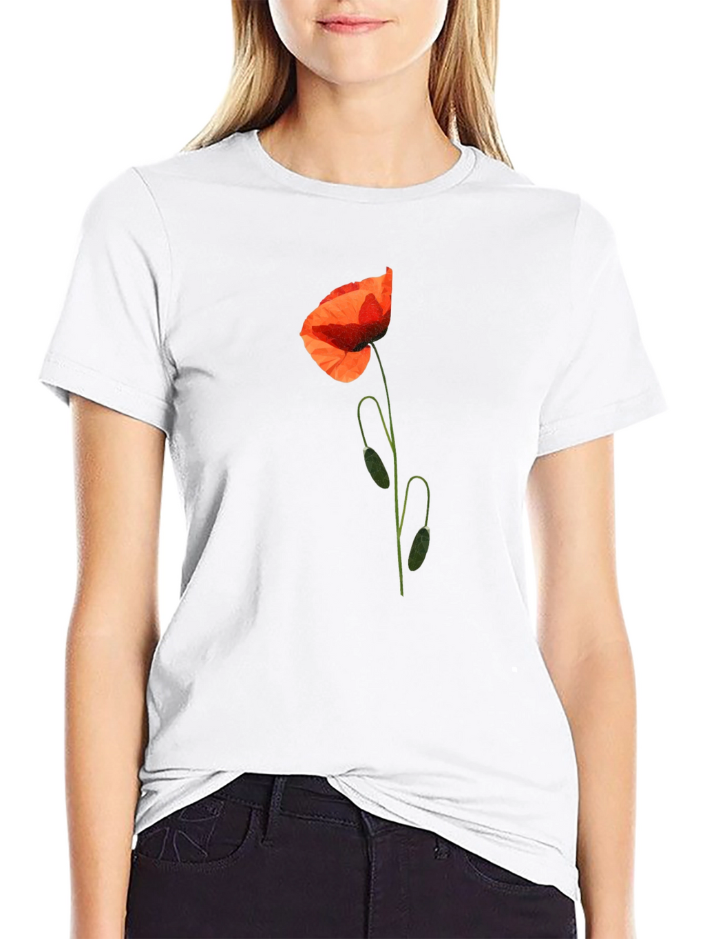 Poppy Print Black T-Shirt