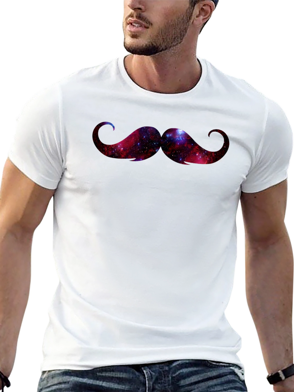 Cosmic Galaxy Mustache Graphic Tee