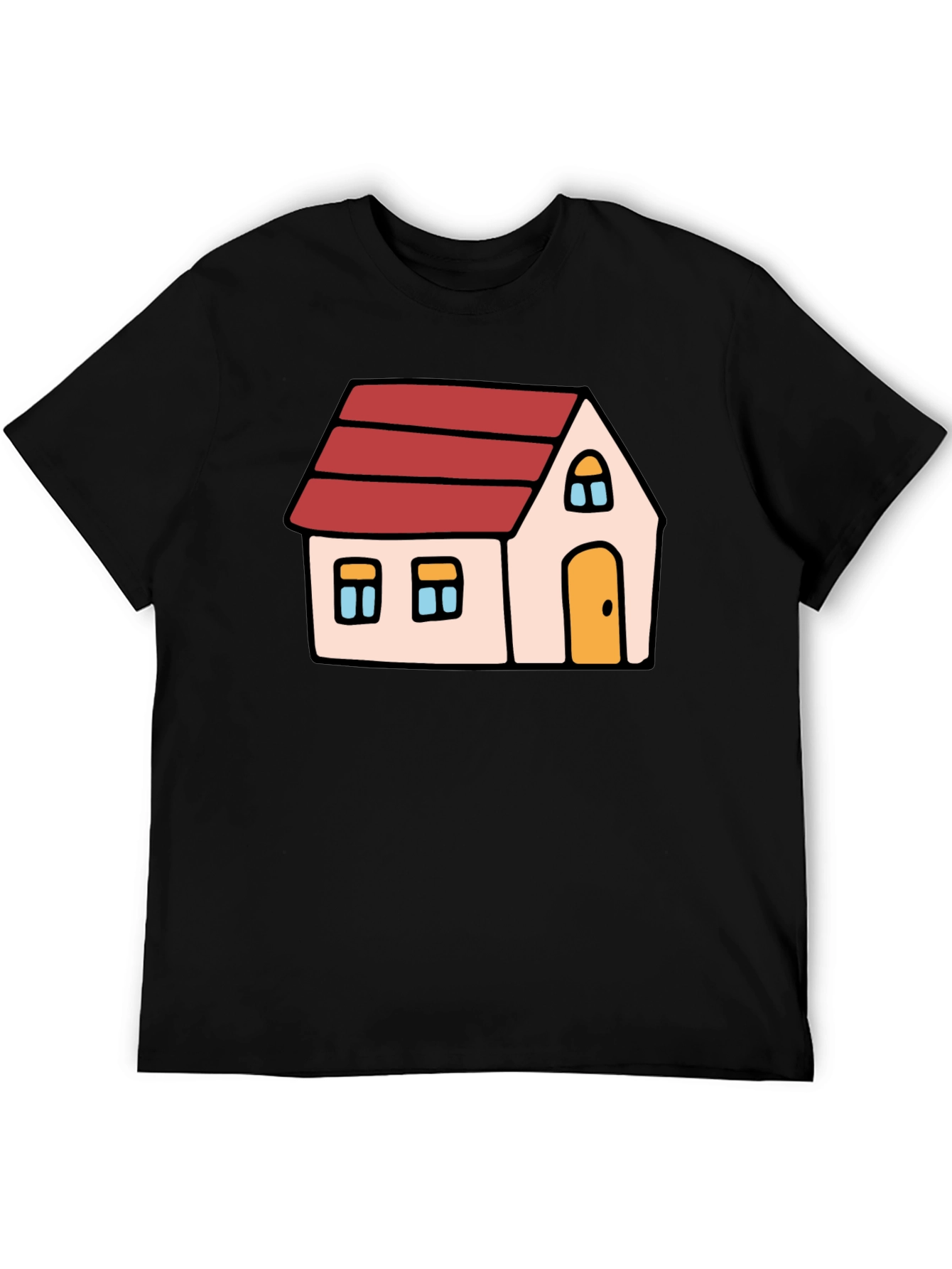 Cartoon House Graphic Tee - Black Cotton Blend
