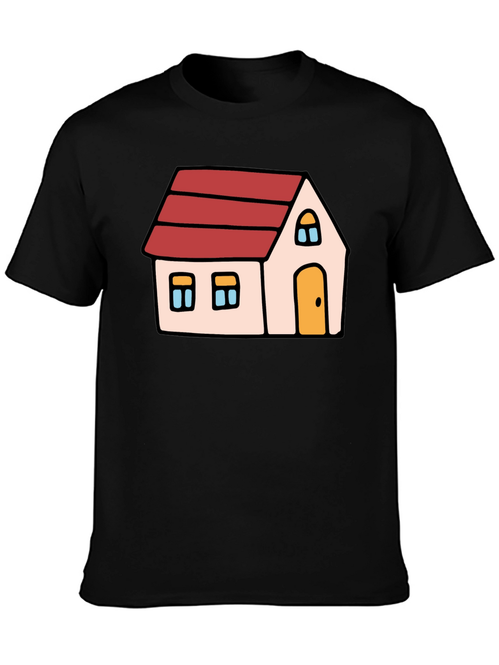 Cartoon House Graphic Tee - Black Cotton Blend