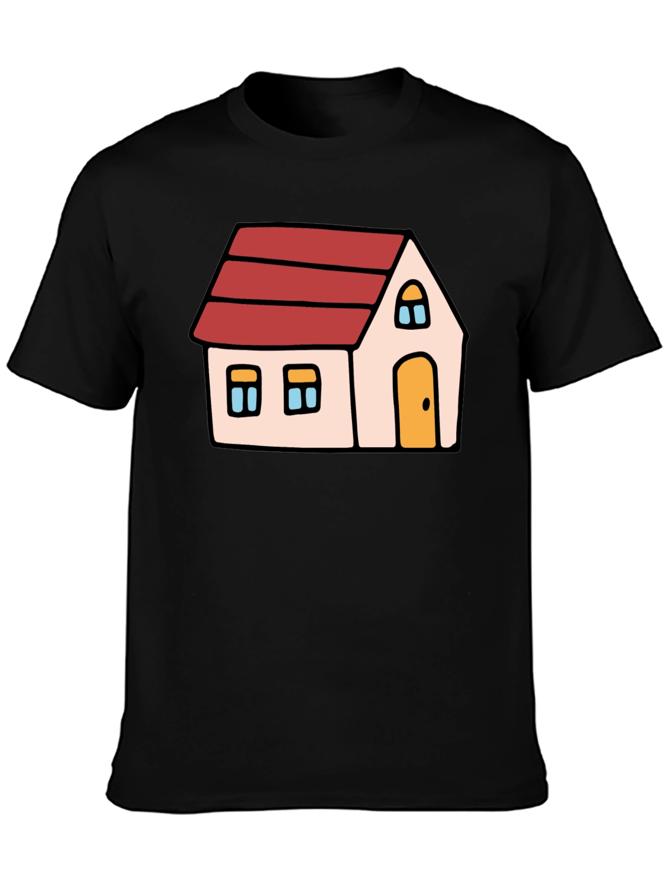 Cartoon House Graphic Tee - Black Cotton Blend